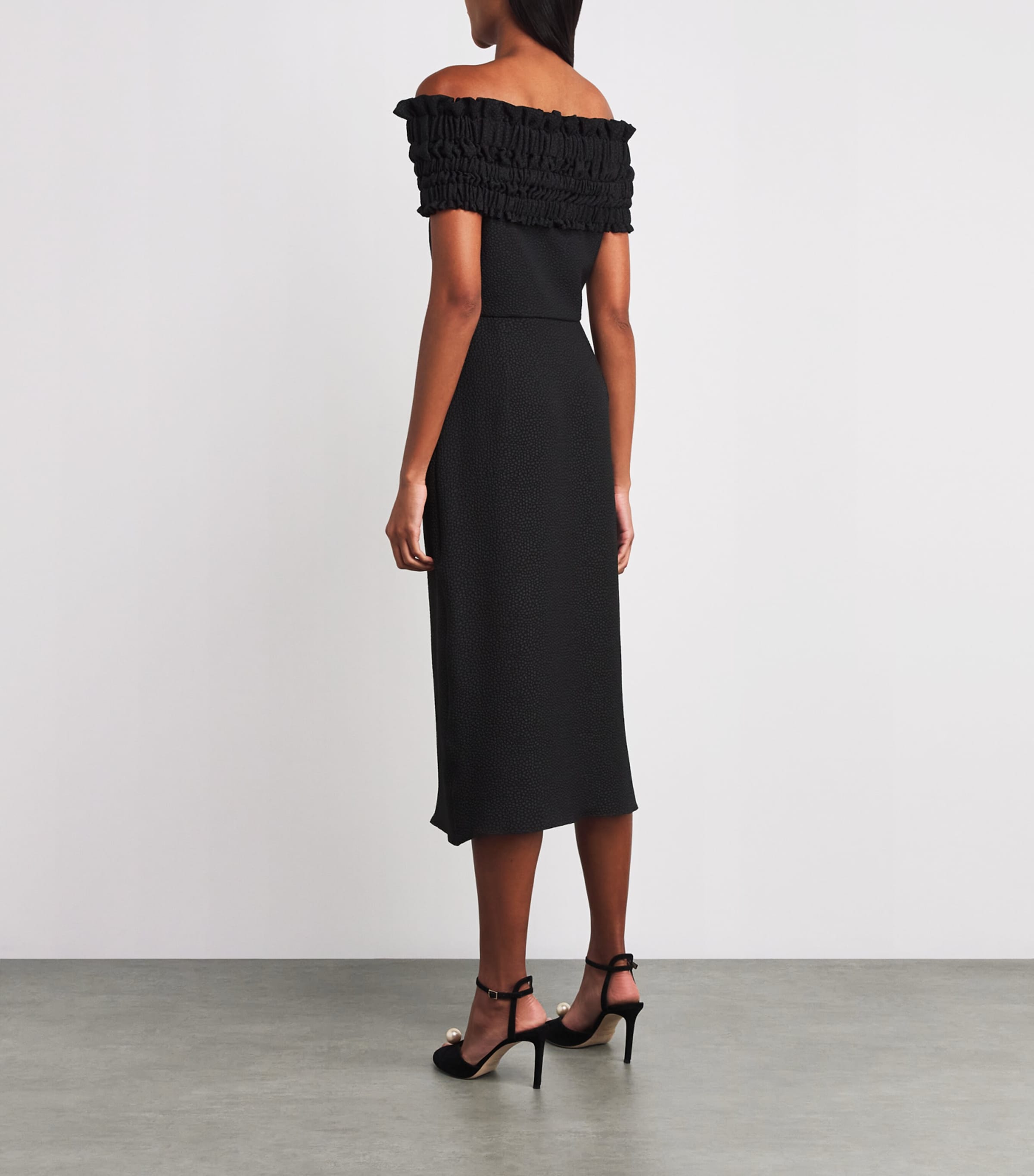 Jacquard Off-The-Shoulder Philomena Midi Dress BLA Image 3