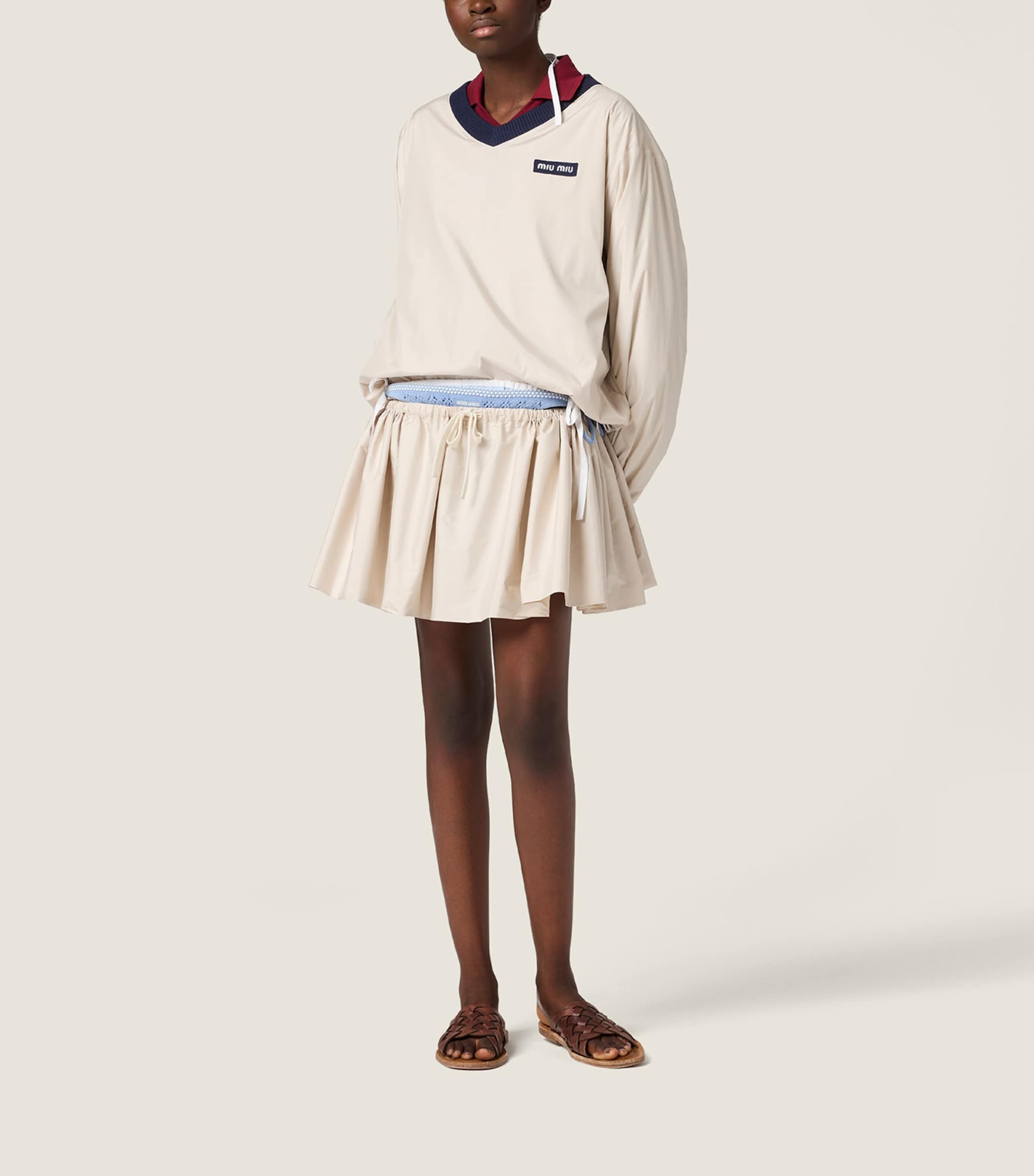 Miu Miu Womens Gathered Drawstring Mini Skirt Powder Image 2