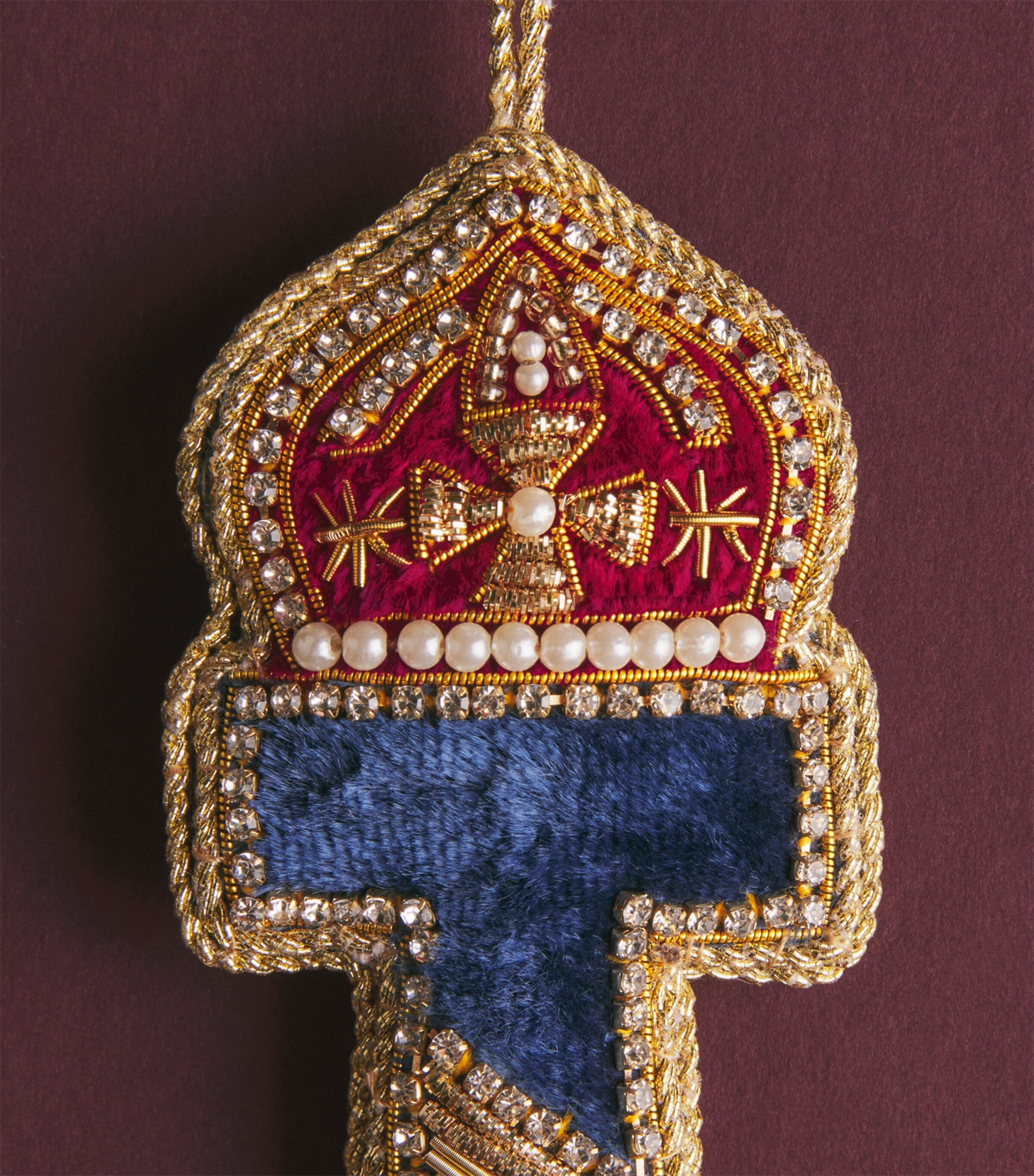 Tinker Tailor Velvet Crystal Letter J Tree Decoration Navy, Gold & Wine Image 2