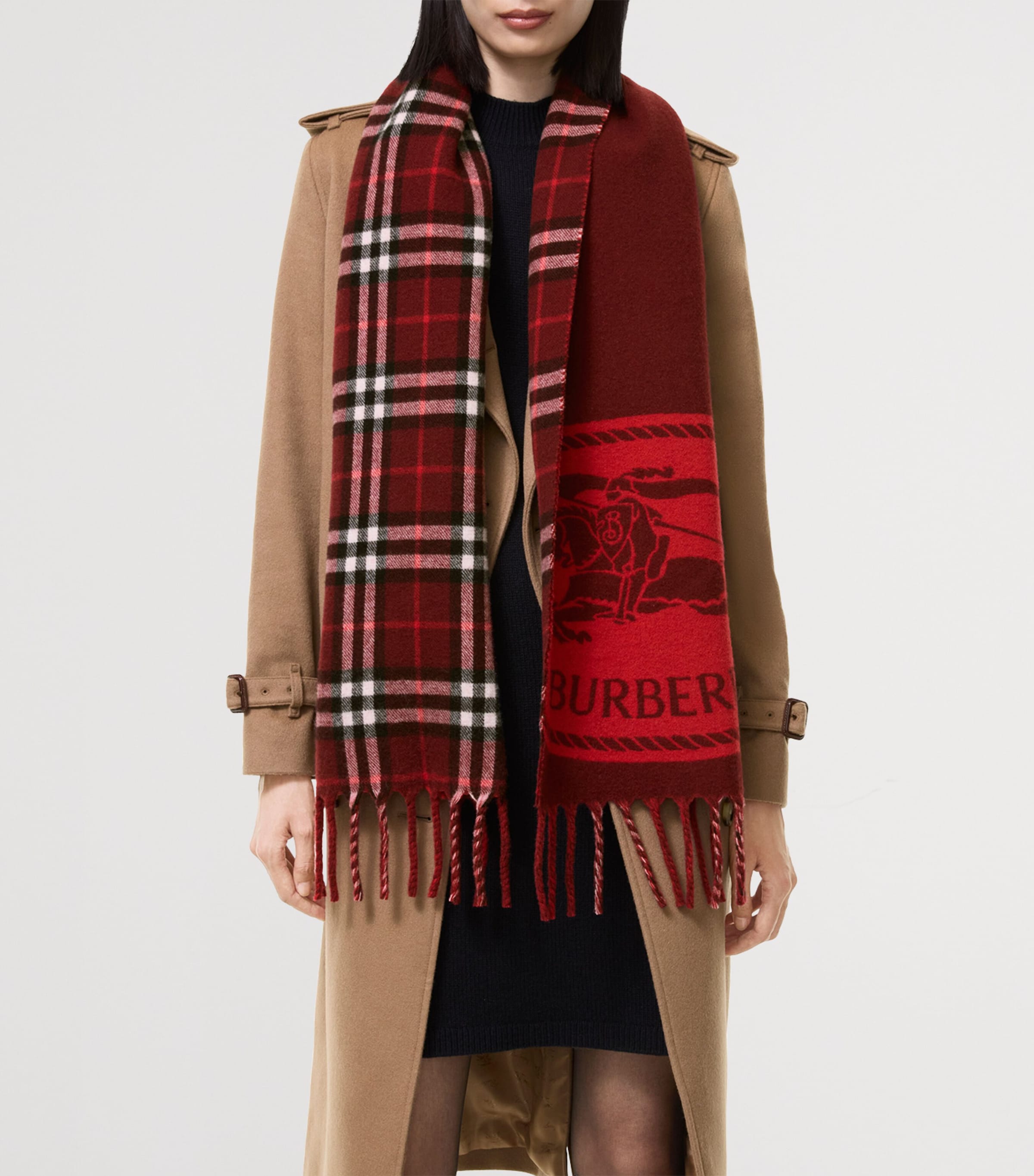 Burberry Cashmere Reversible Knight Stamp Scarf Oxblood/red Image 3