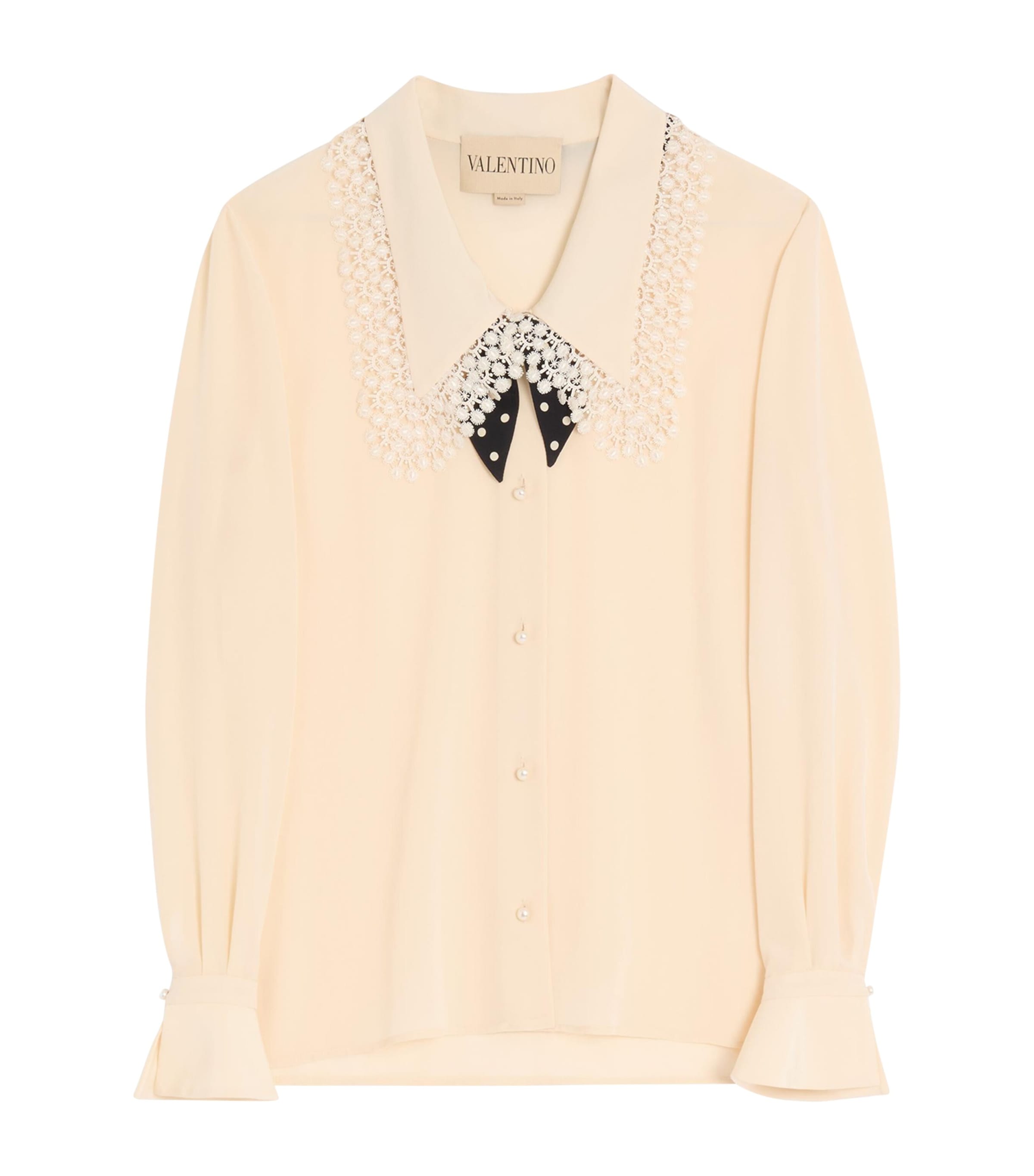 Valentino Silk Lace-trim Blouse In White