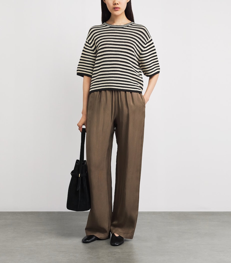 ANINE BING Womens Crochet Stripe Theo Sweater White/black Image 2