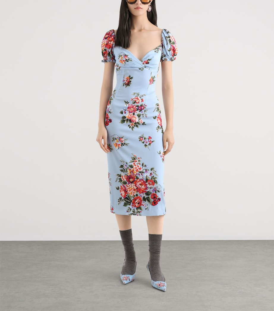 Dolce&Gabbana Womens Silk-Blend Bouquet Print Midi Dress Mazz Image 2
