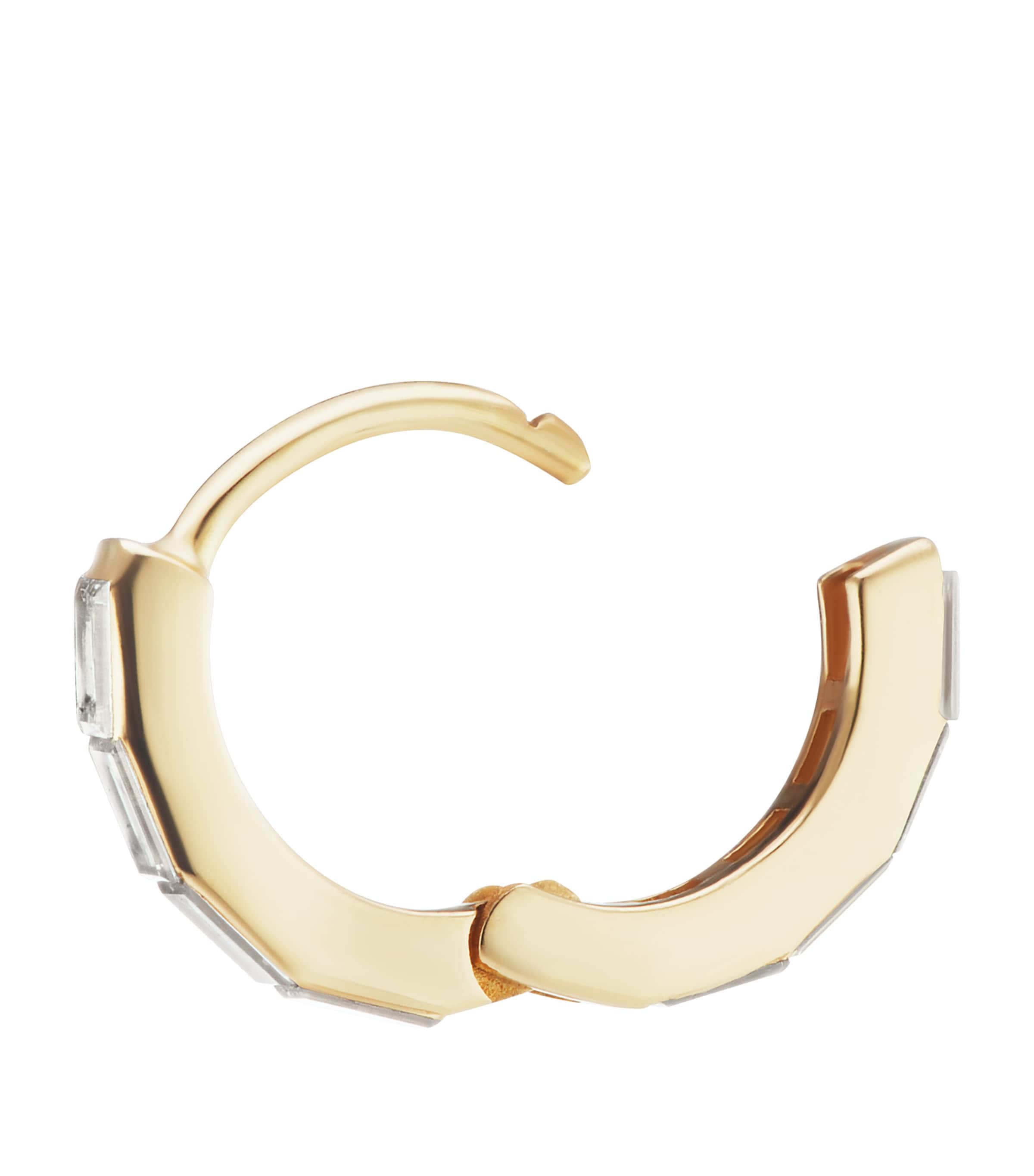 Yellow Gold Invisible Set Baguette Diamond Eternity Hoop Earring (6.5mm) YELLOW GOLD Image 2