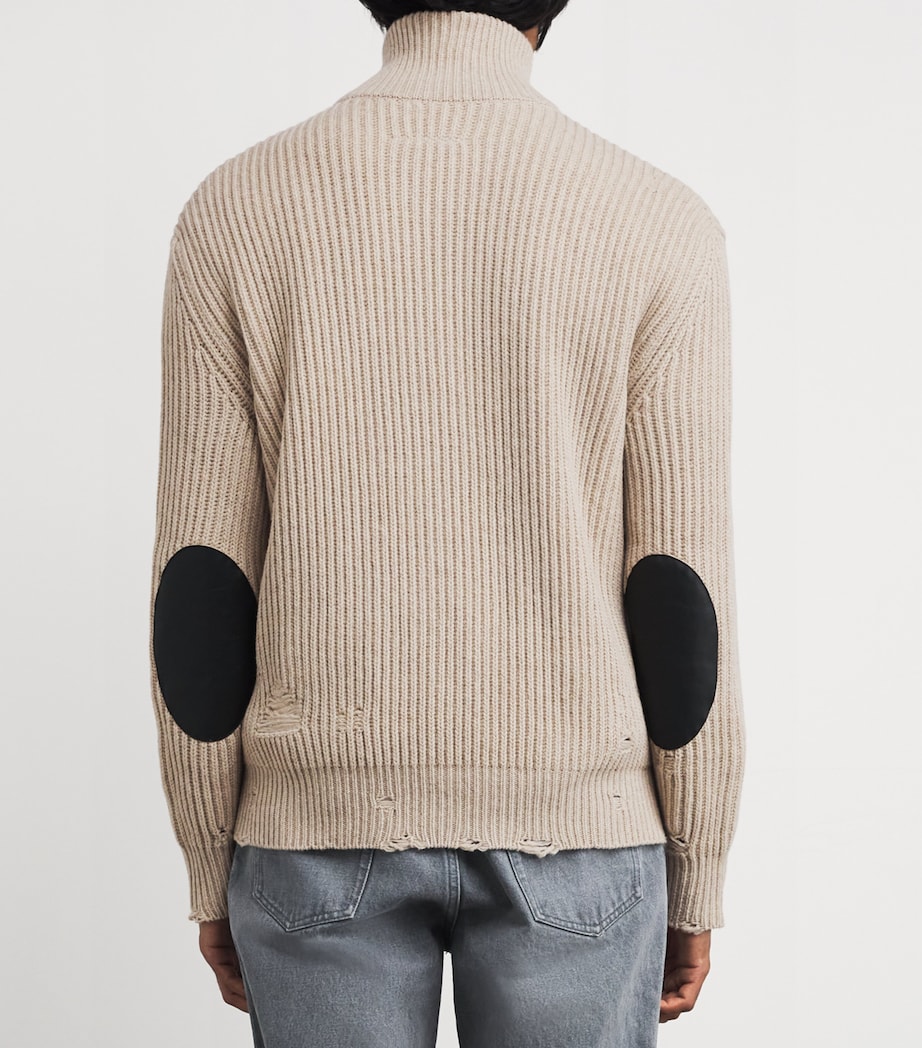 Wool-Blend Zip-Up Cardigan 806M - BEIGE MELANGE Image 4