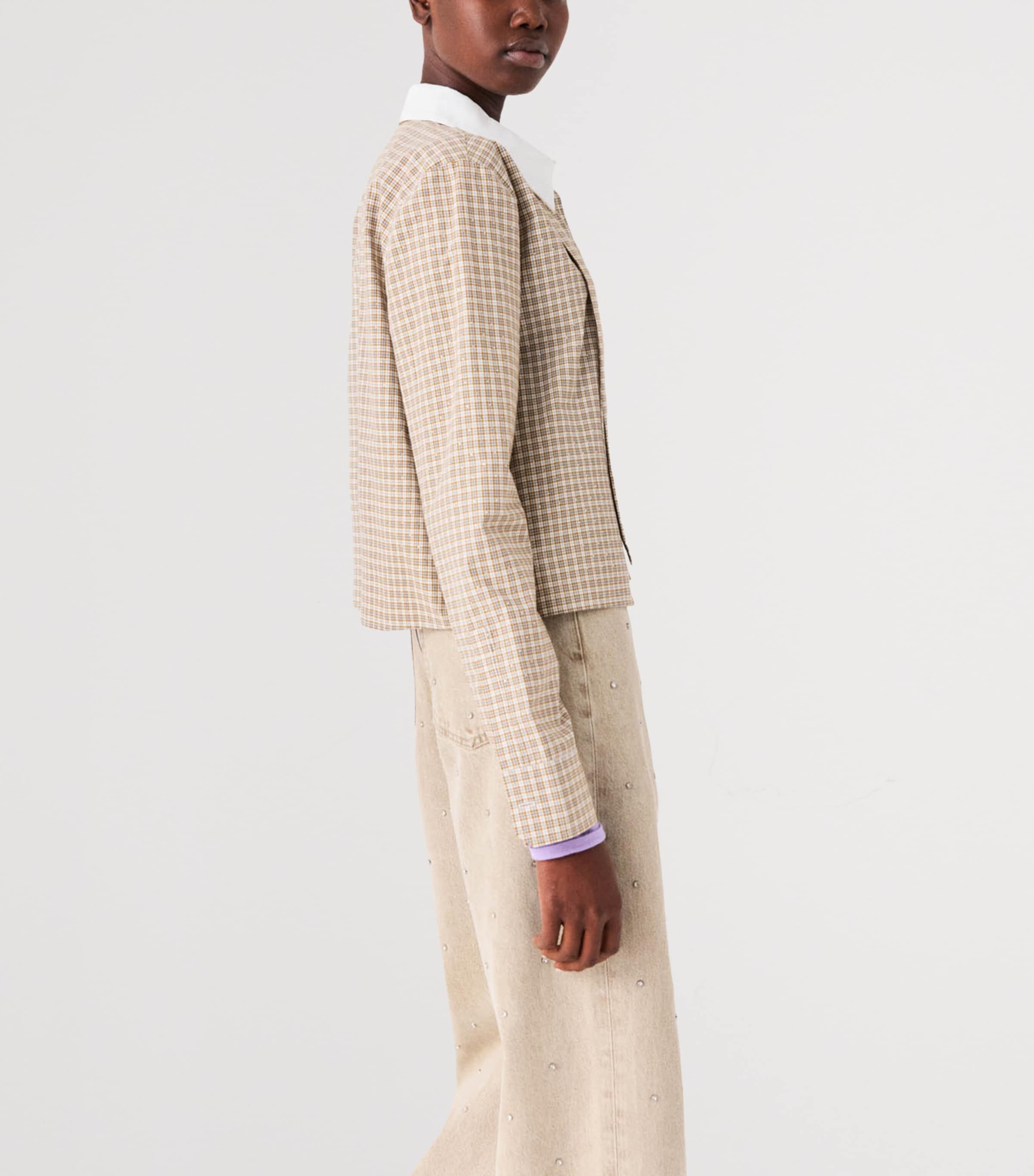 Maje Womens Cotton Check Shirt with Tie Beige Image 5