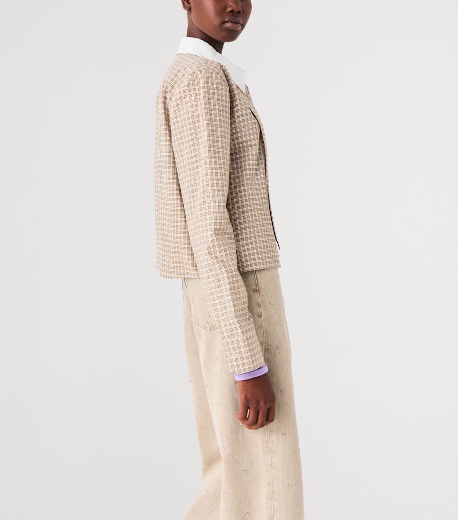 Maje Womens Cotton Check Shirt with Tie Beige Image 5