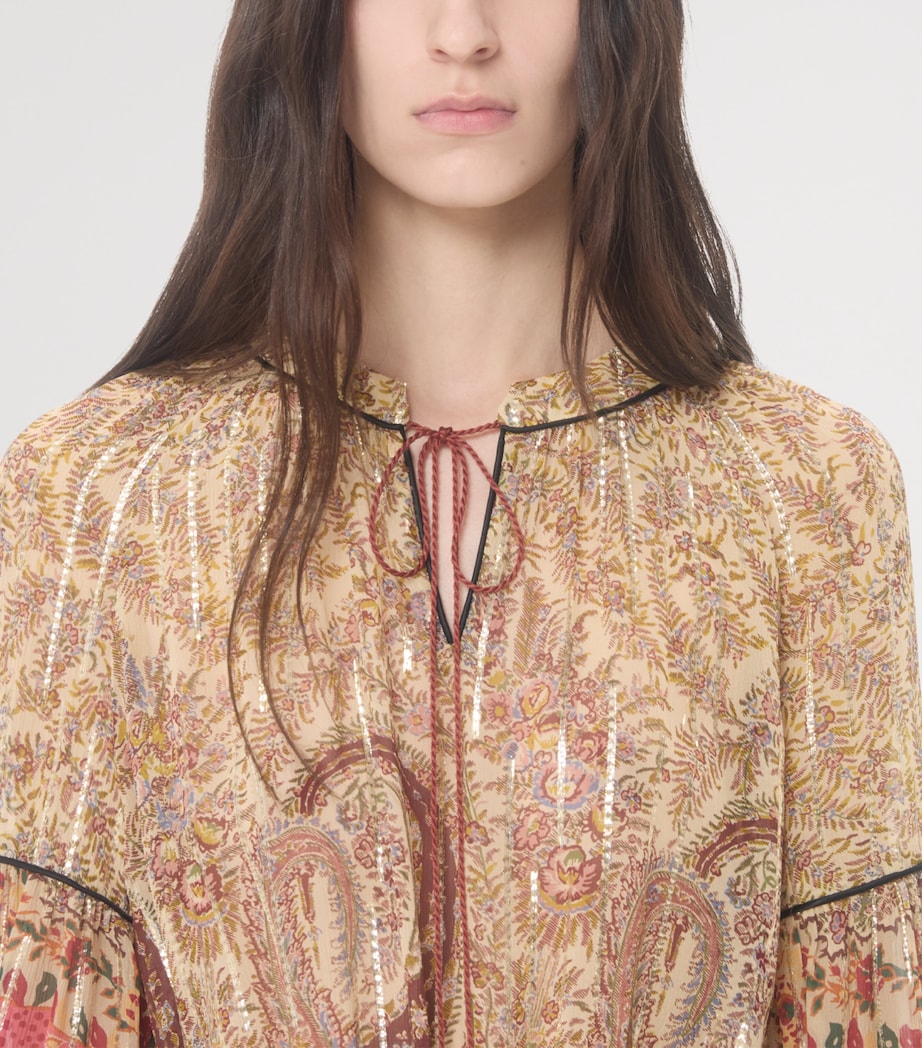 Valentino Womens Metallic Silk Feather-Trim Top Image 7