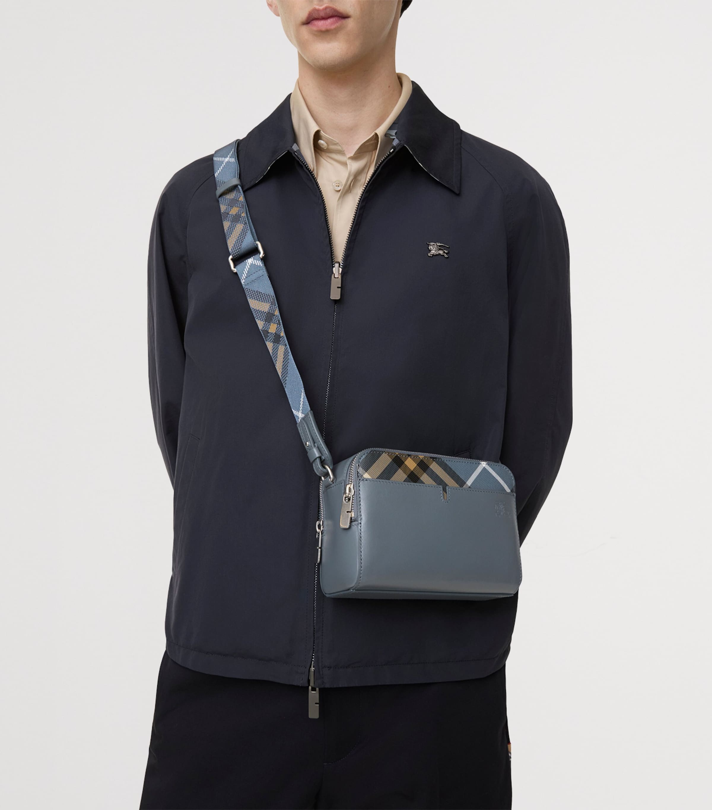 Burberry Leather Check Pop Cross-Body Bag Wave Blue Image 2