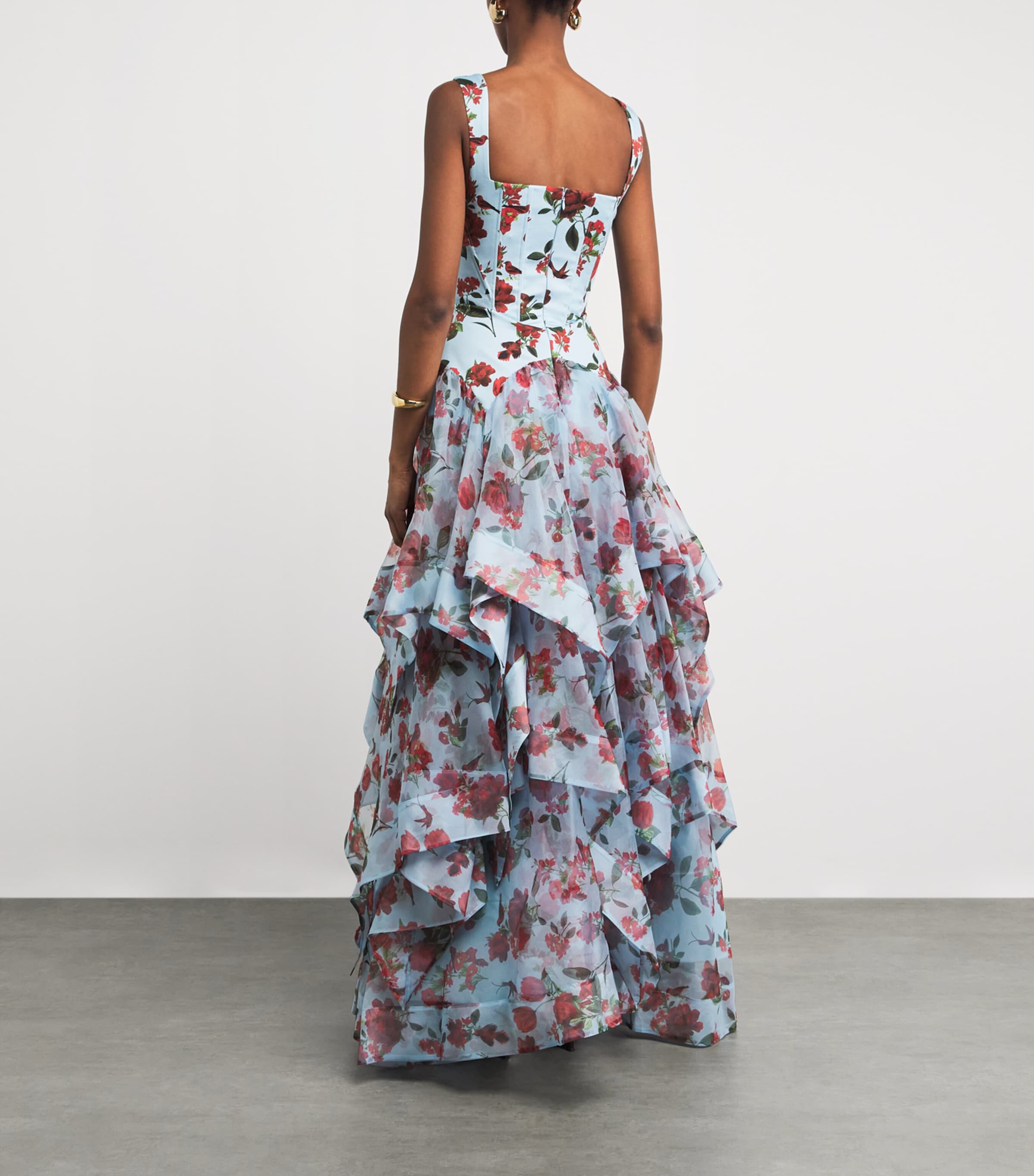 Alice+Olivia Womens Floral Dorothea Gown Amrcn Bty Crlna Blue Image 4
