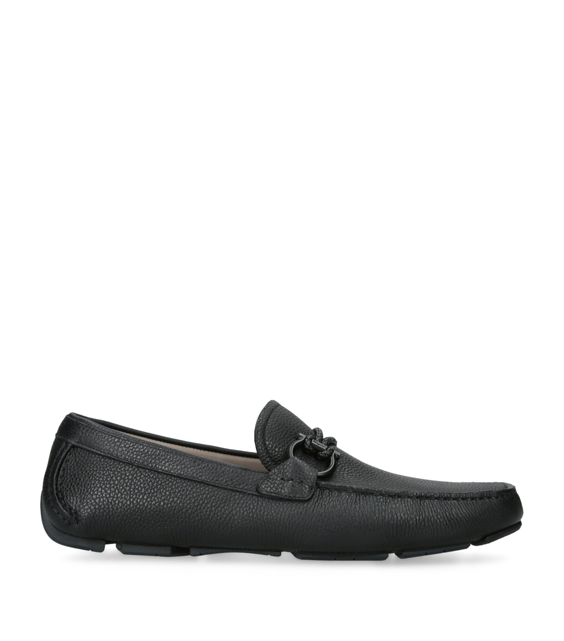 Salvatore Ferragamo Leather Front Driving Shoes Black Image 1