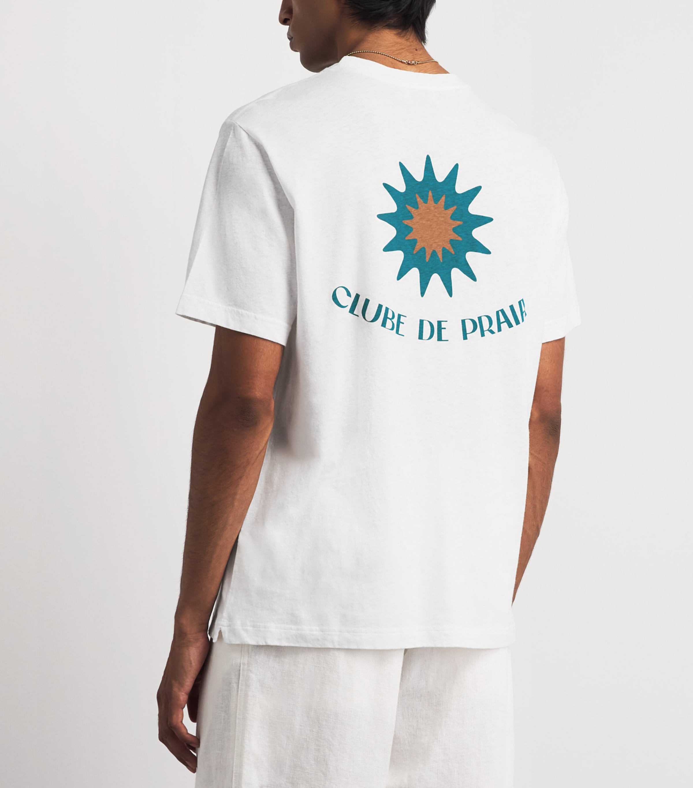 Frescobol Carioca Cotton-Linen Dinis T-Shirt Palm & Cream Image 5