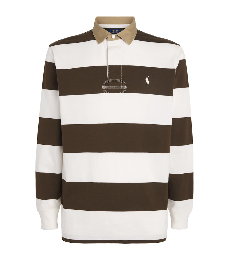Cotton Stripe Polo Pony Rugby Shirt BROWN Image 1