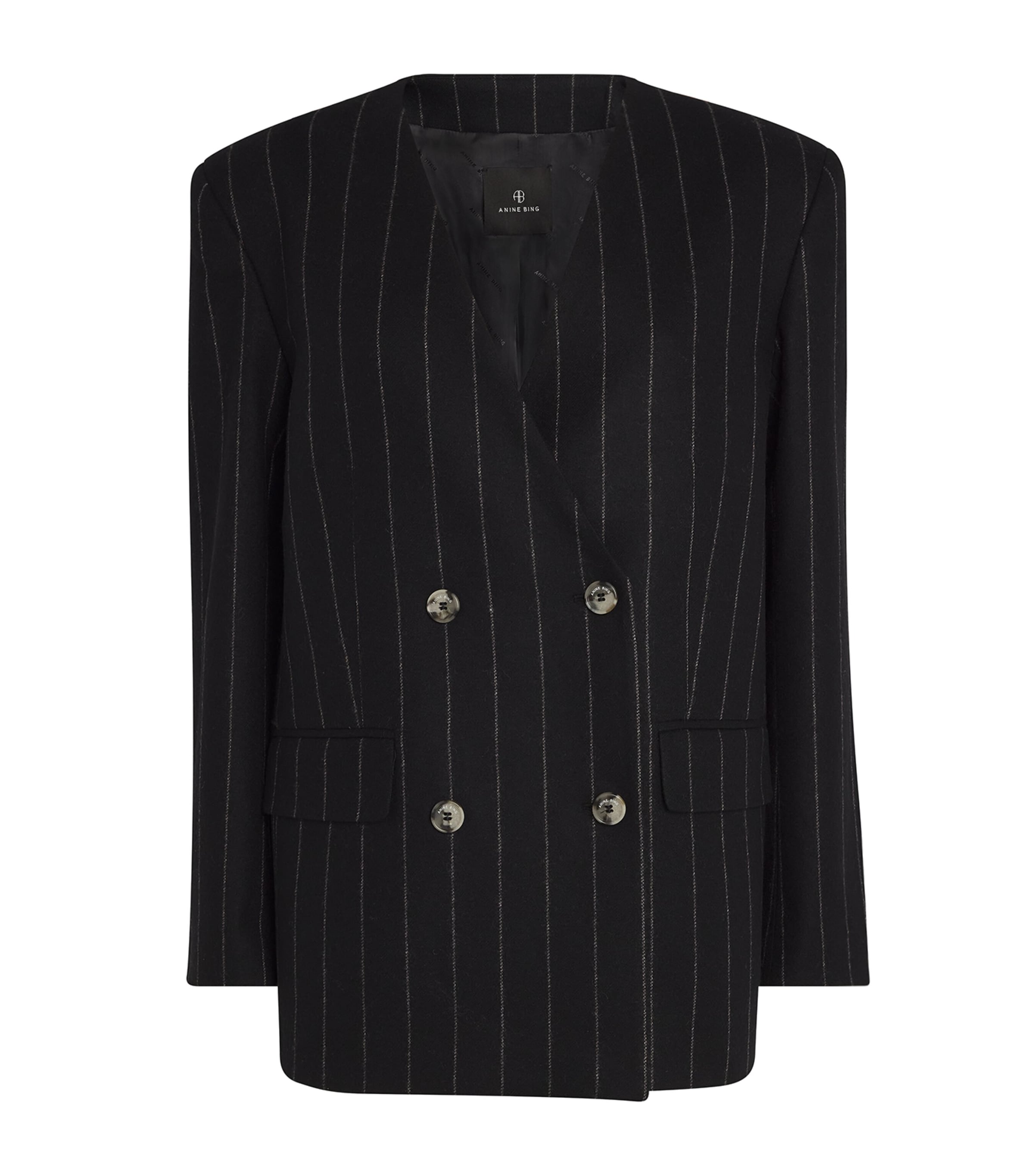 Shop Anine Bing Wool-blend Pinstripe Maron Blazer In Grey