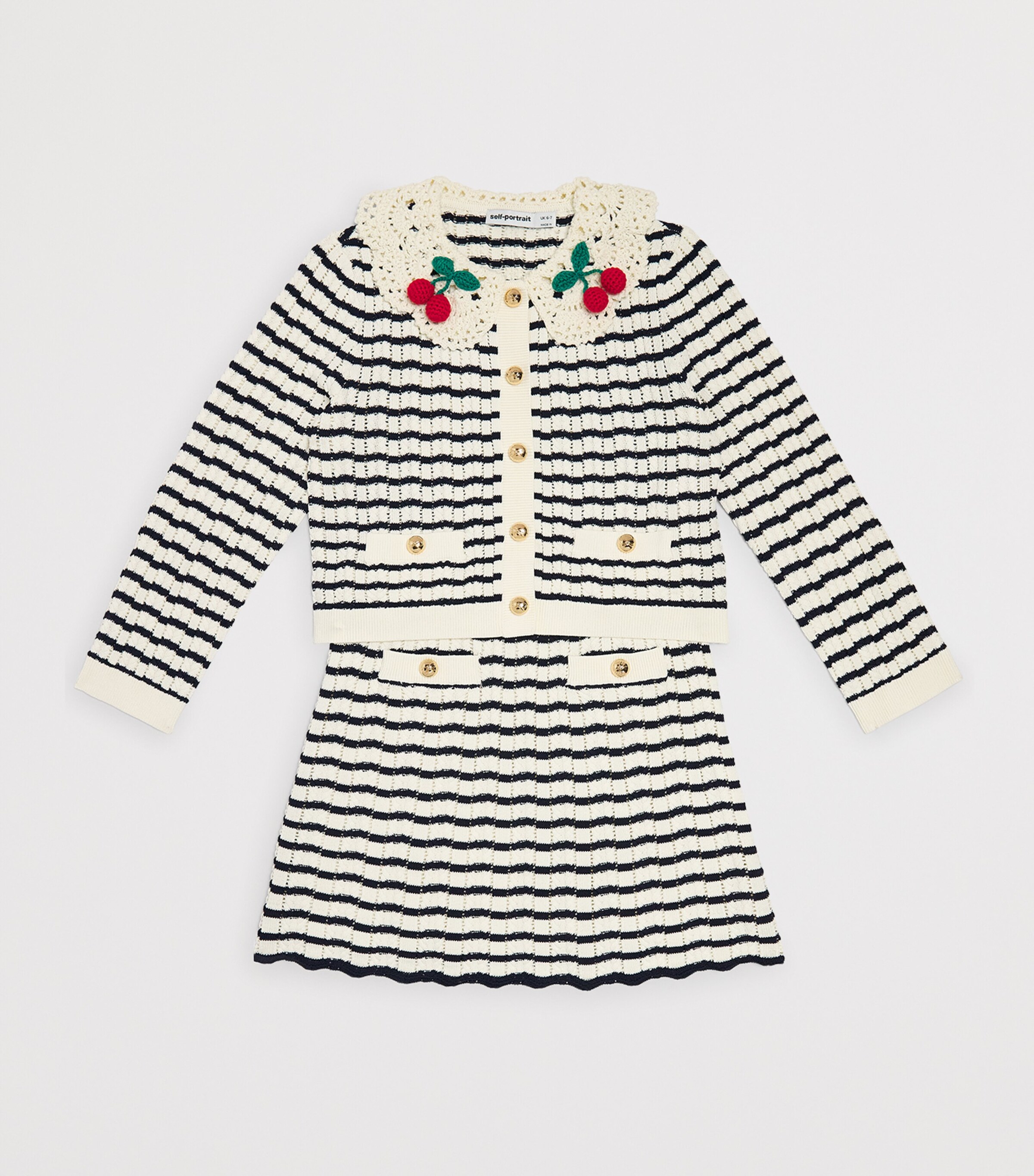 Self-Portrait Kids Stripe Crochet-Collar Cardigan (4-12 Years) Cream Image 3