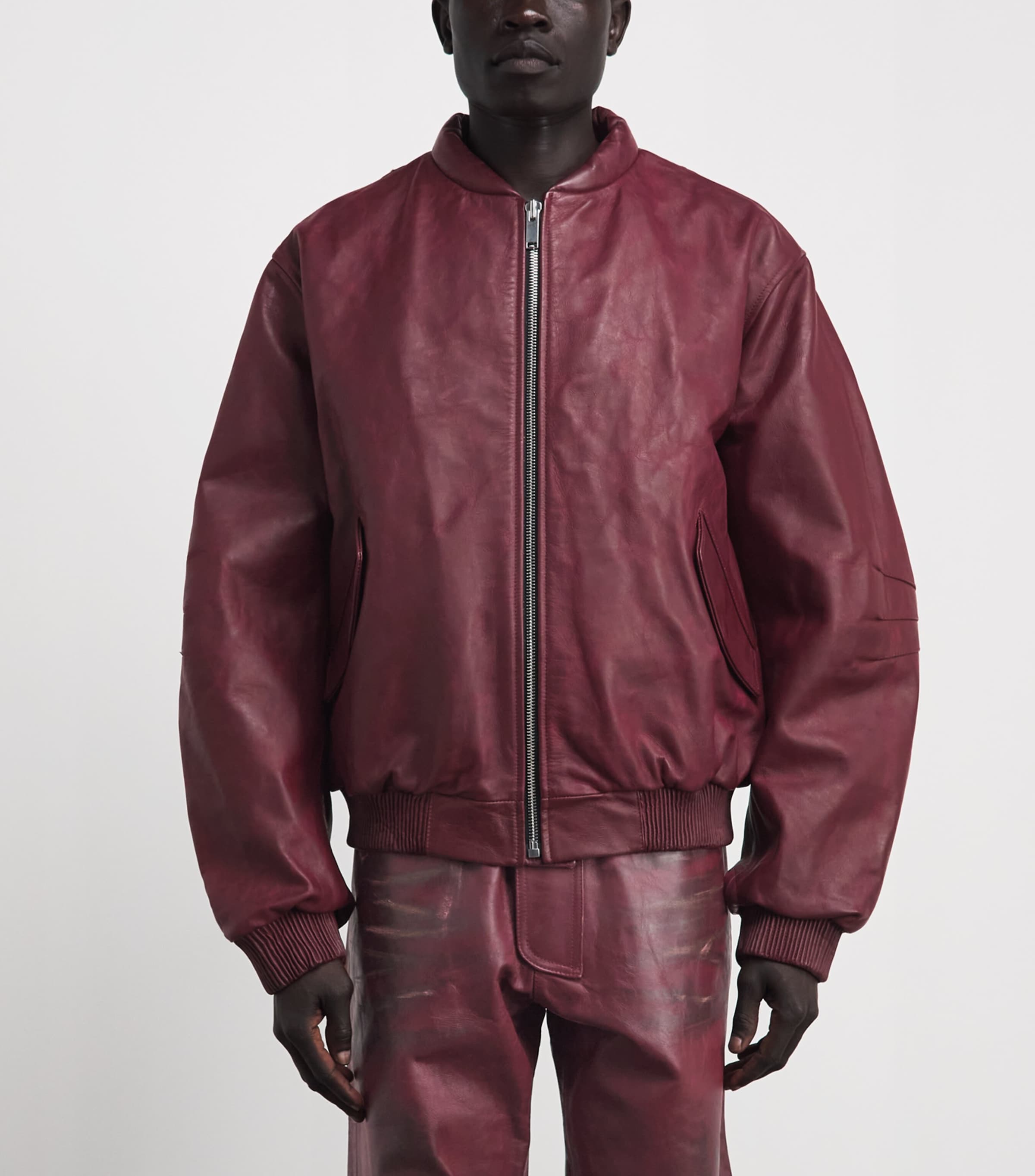 424 Mens Leather Bomber Jacket Pigeon Bld Image 4