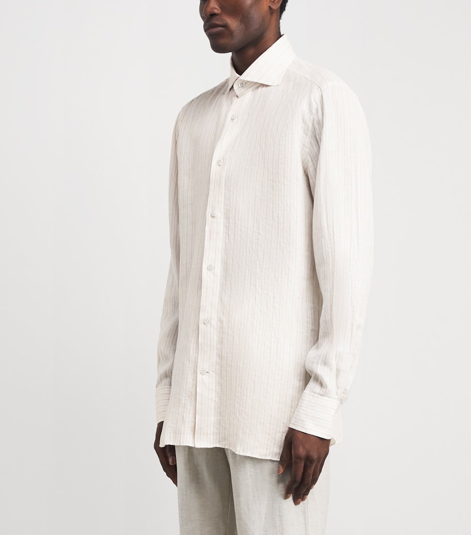 100HANDS Mens Linen Stripe Shirt Brown White Image 4