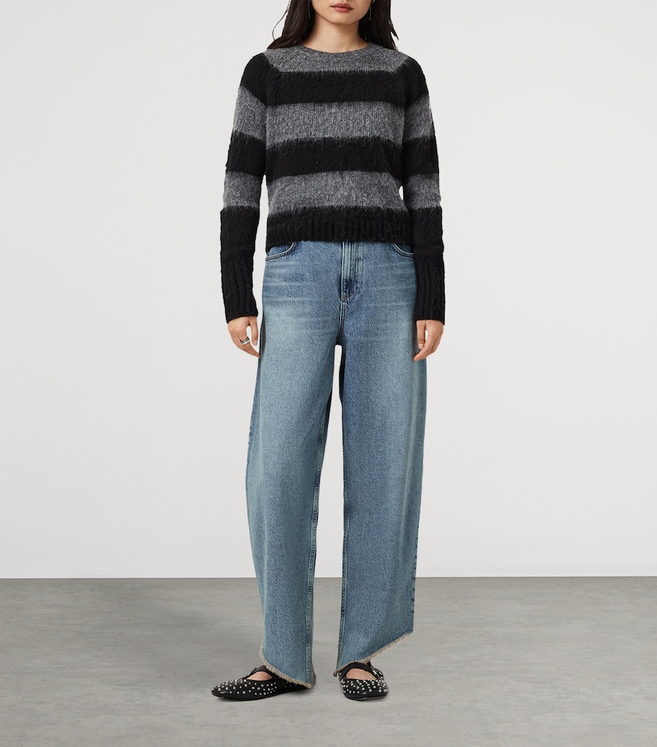 AllSaints Womens Stripe Crew-Neck Sweater Black/grey Image 4