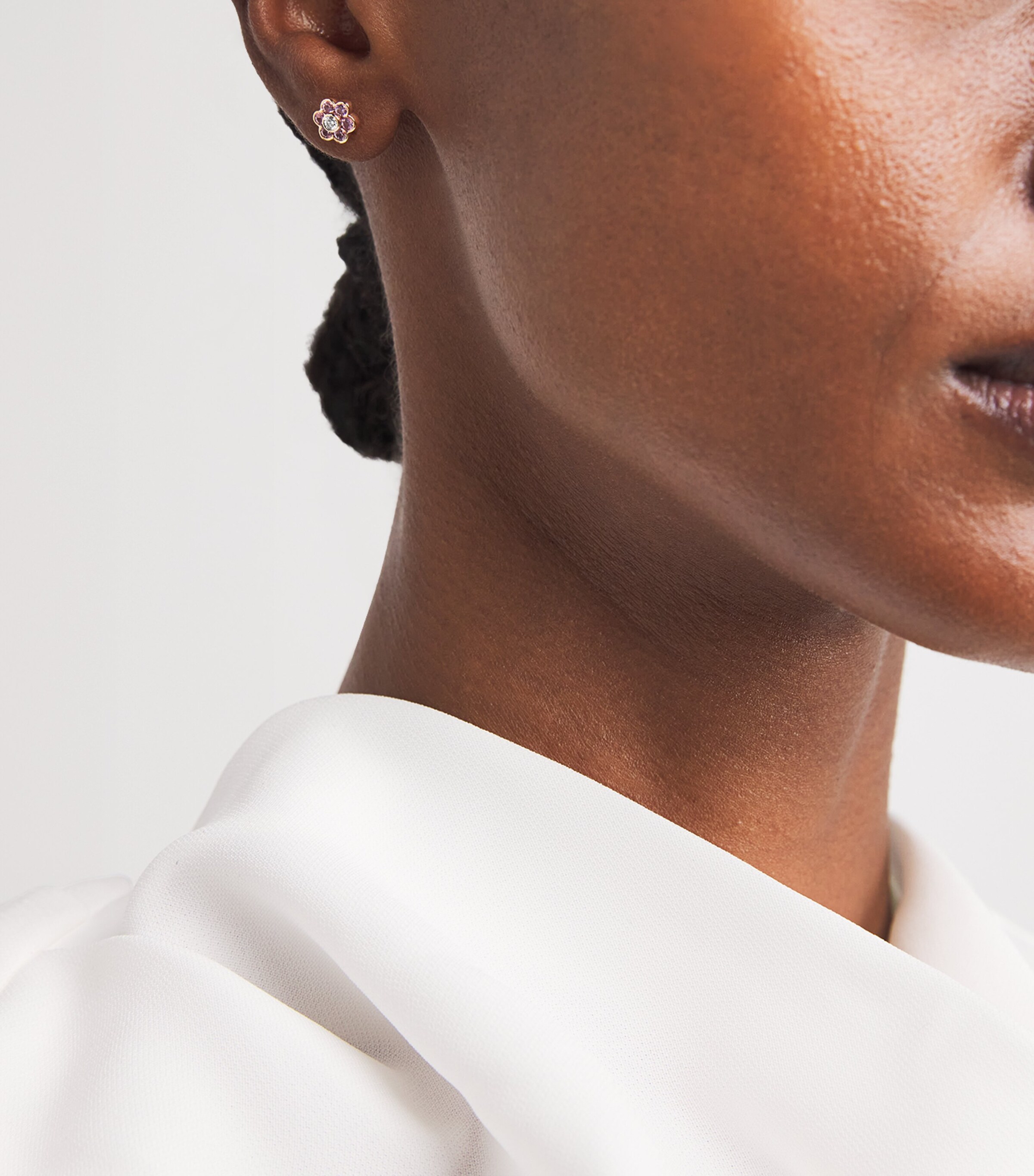 Small Rose Gold, Diamond and Sapphire Flora Stud Earrings ROSE GOLD Image 2