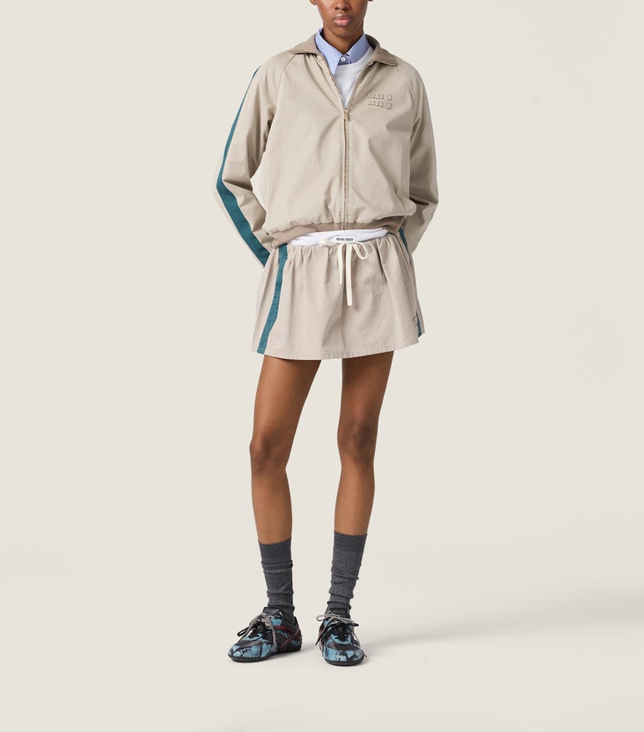 Miu Miu Womens Cotton Poplin Drawstring Mini Skirt Image 2