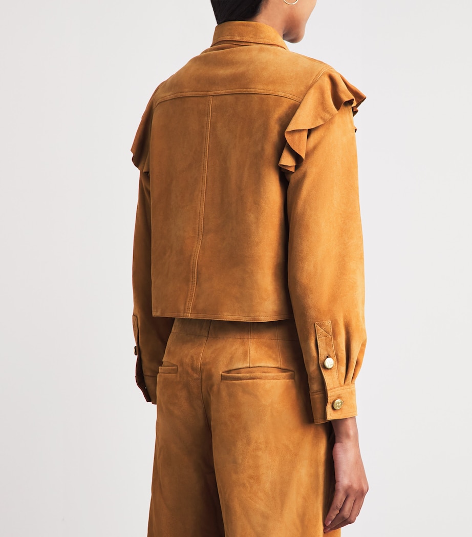 Ulla Johnson Womens Ruffled Matilde Suede Jacket Cognac Image 5