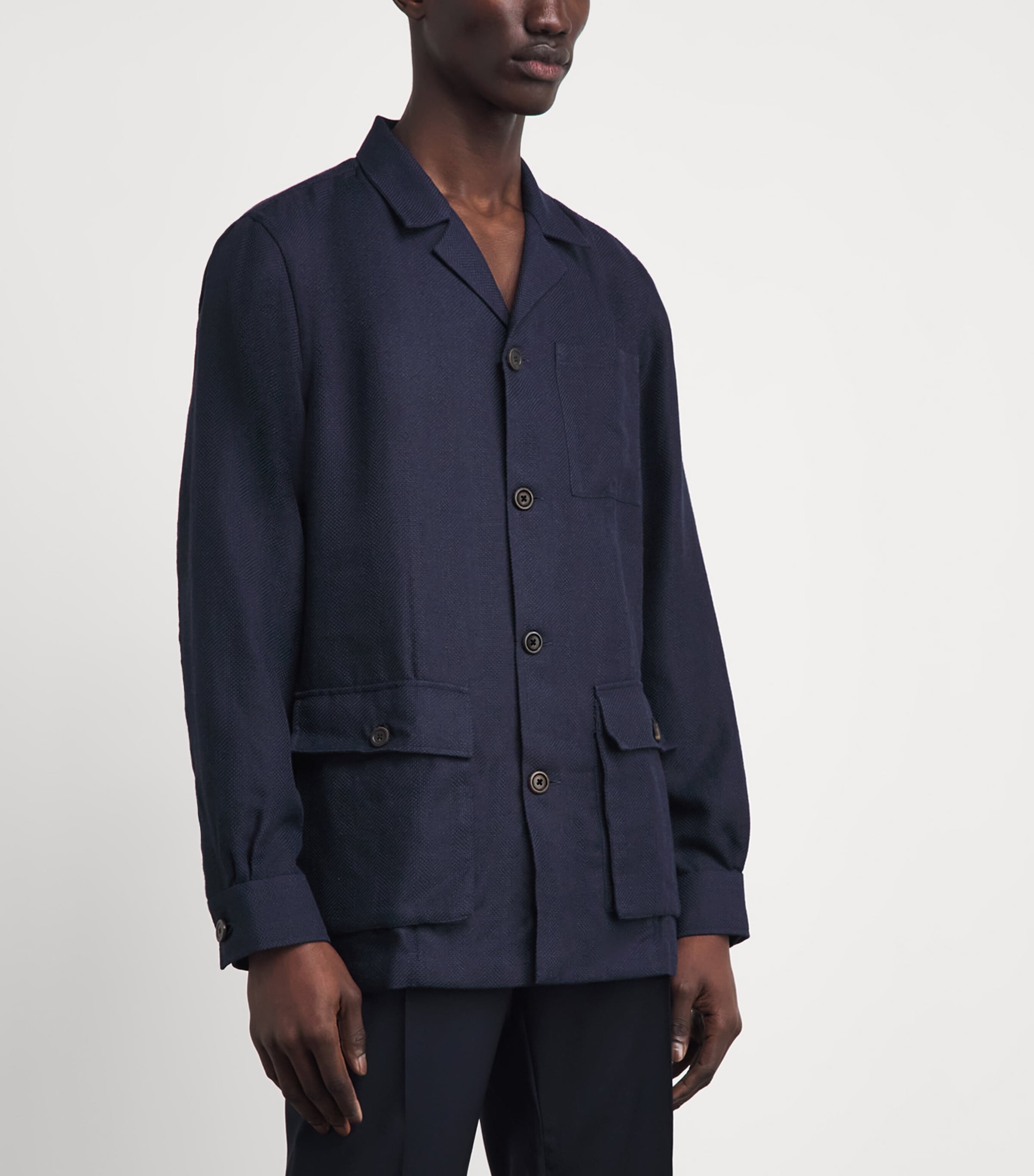 100HANDS Mens Linen Herringbone Overshirt Dark Blue Image 4