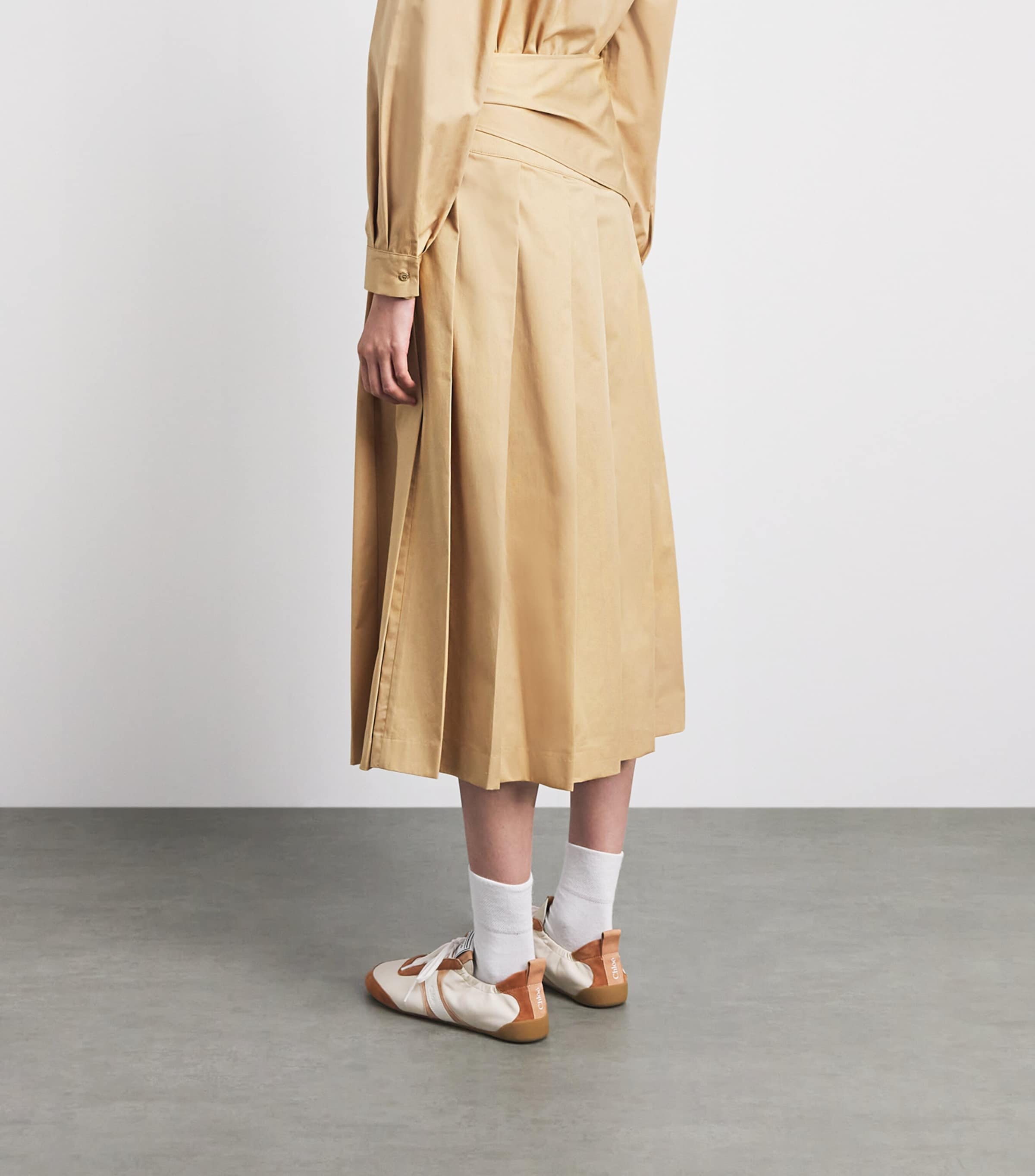 Claudie Pierlot Womens Cotton Pleated Midi Skirt Beige Image 5