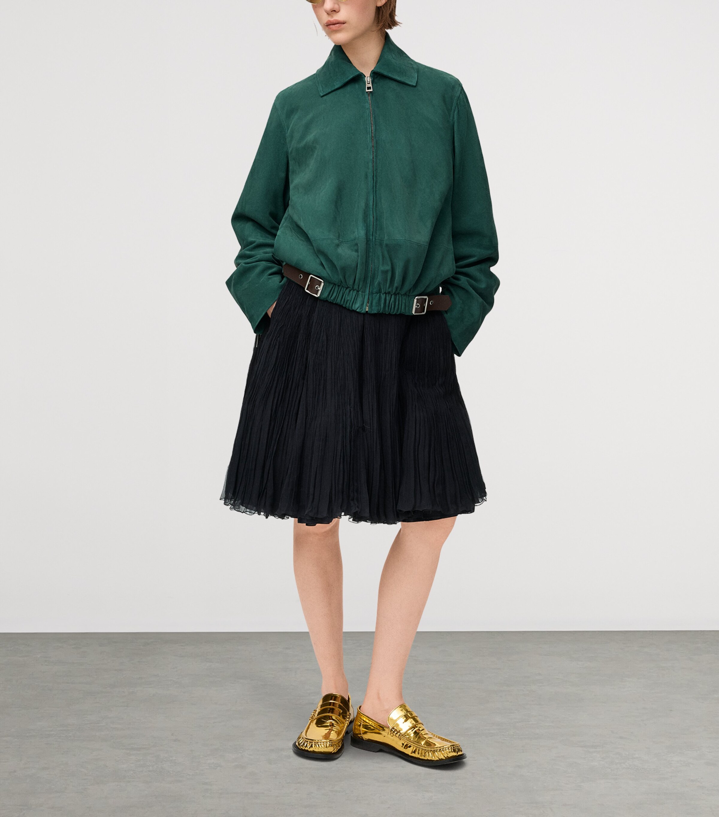 LOEWE Womens Suede Buckled Shirt Jacket Green Image 2