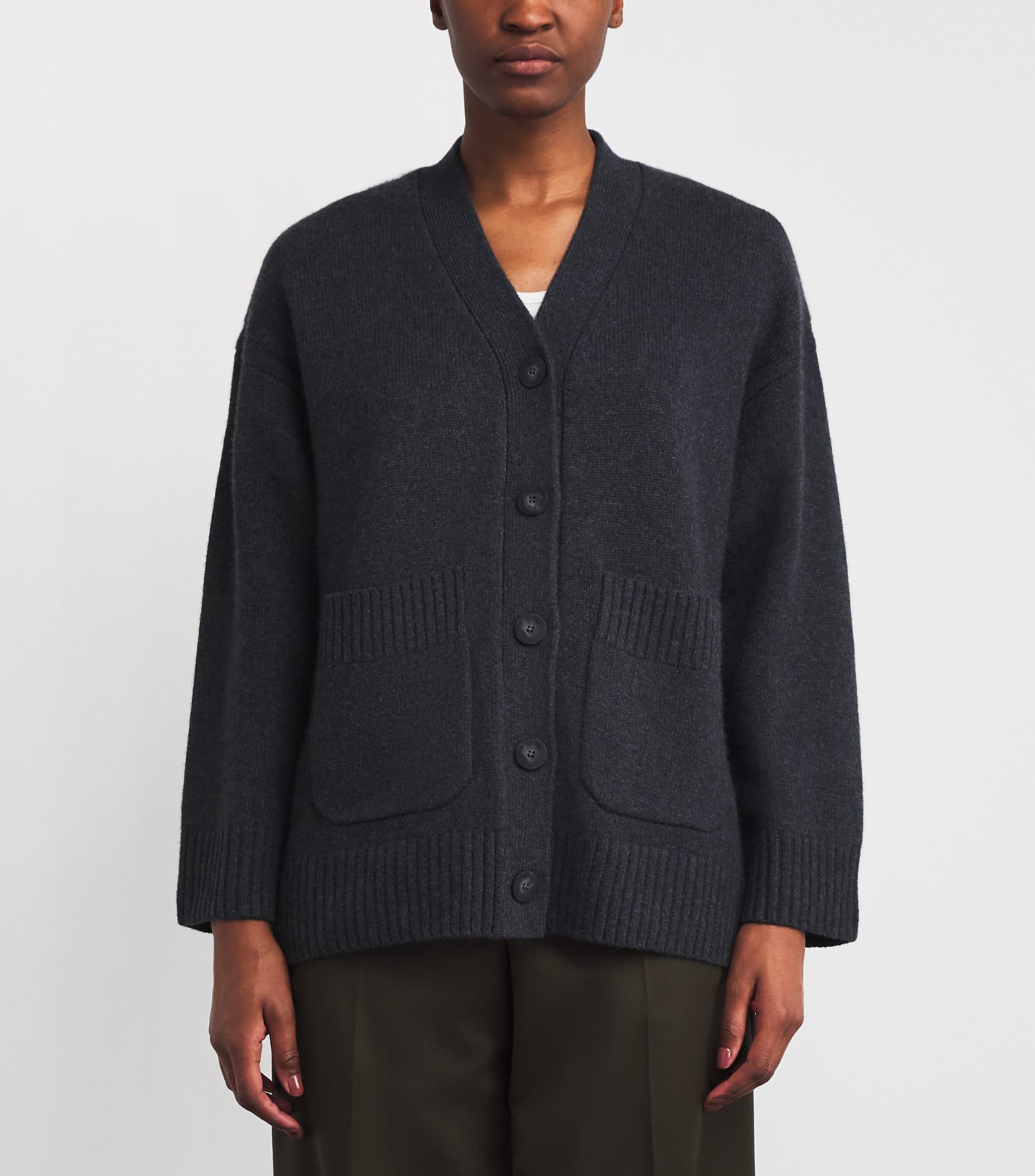 Joseph Womens Luxe Cashmere V-Neck Cardigan Dark Smoke Image 3