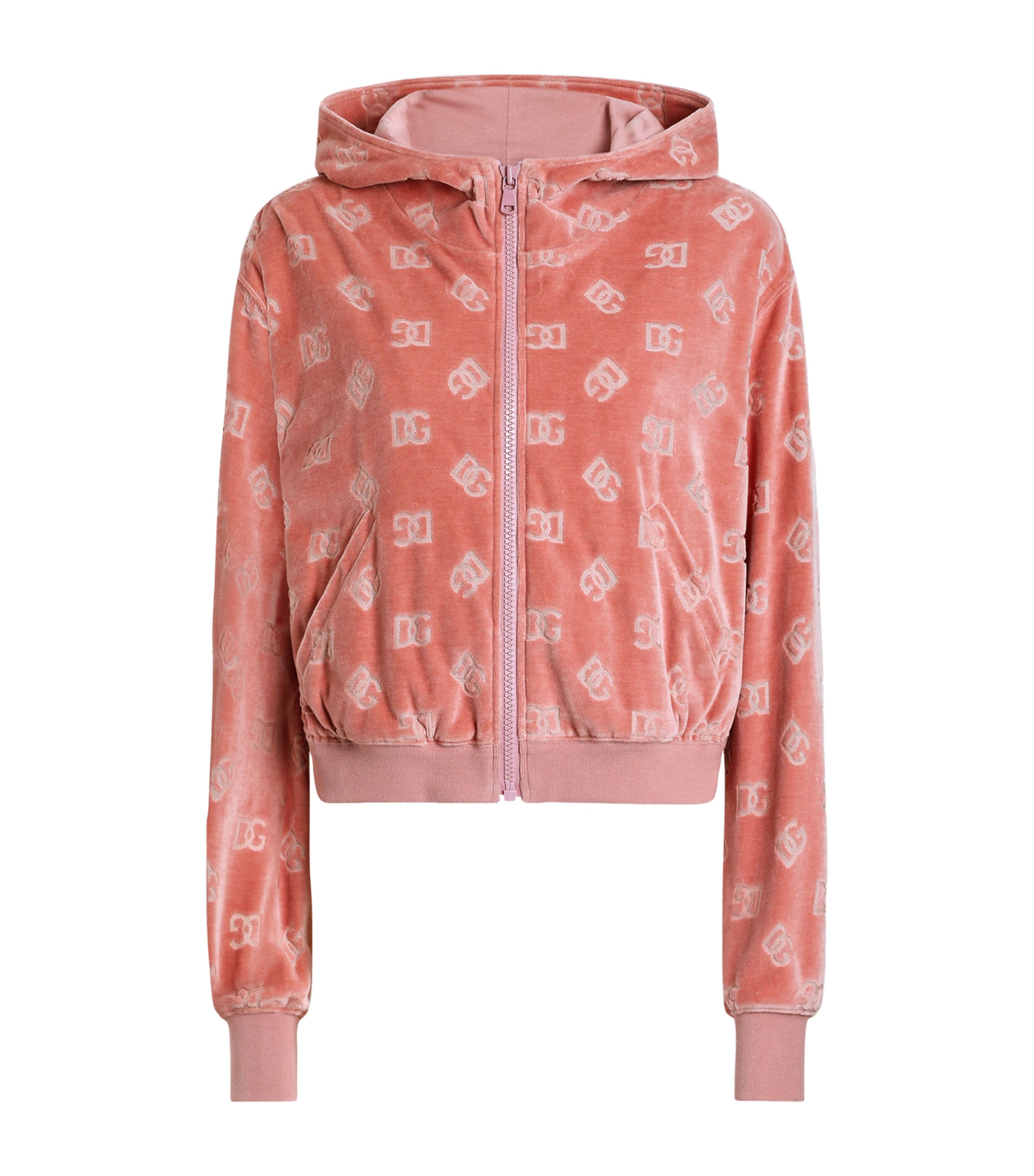 Dolce & Gabbana Velvet Logo Zip-Up Hoodie | Women Clothing | Tops | Sweatshirts & Hoodies | Designers | Dolce & Gabbana