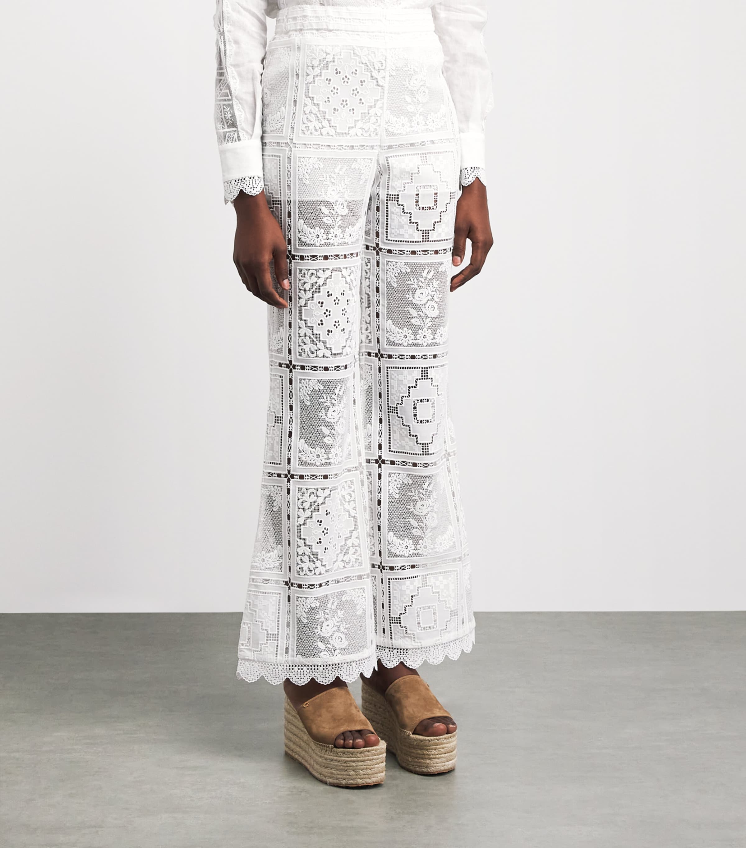 Zimmermann Womens Embroidered Aster Flared Trousers Ivo Ivory Image 4