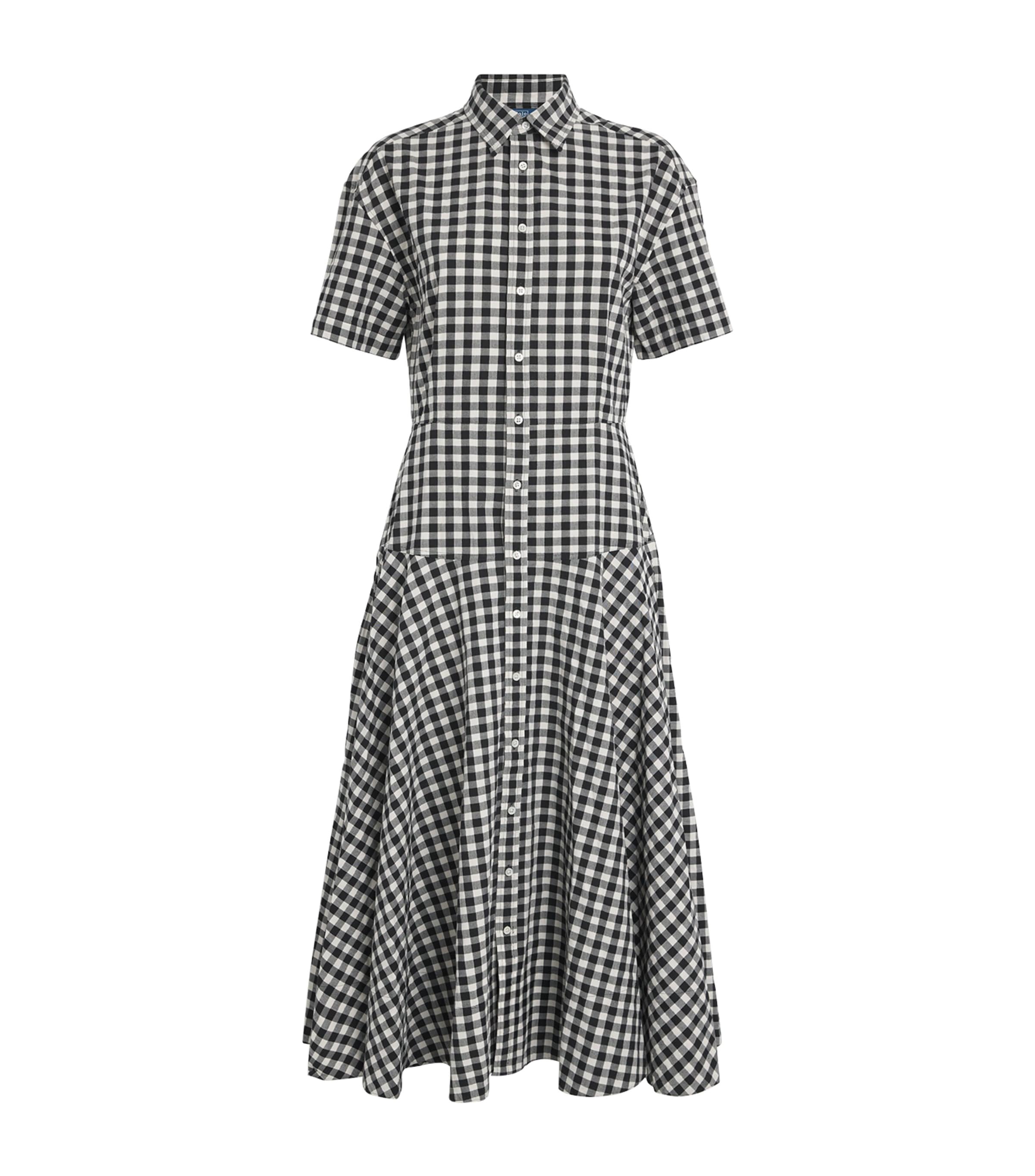 Polo Ralph Lauren Gingham-check Collared Midi Shirt Dress In Black