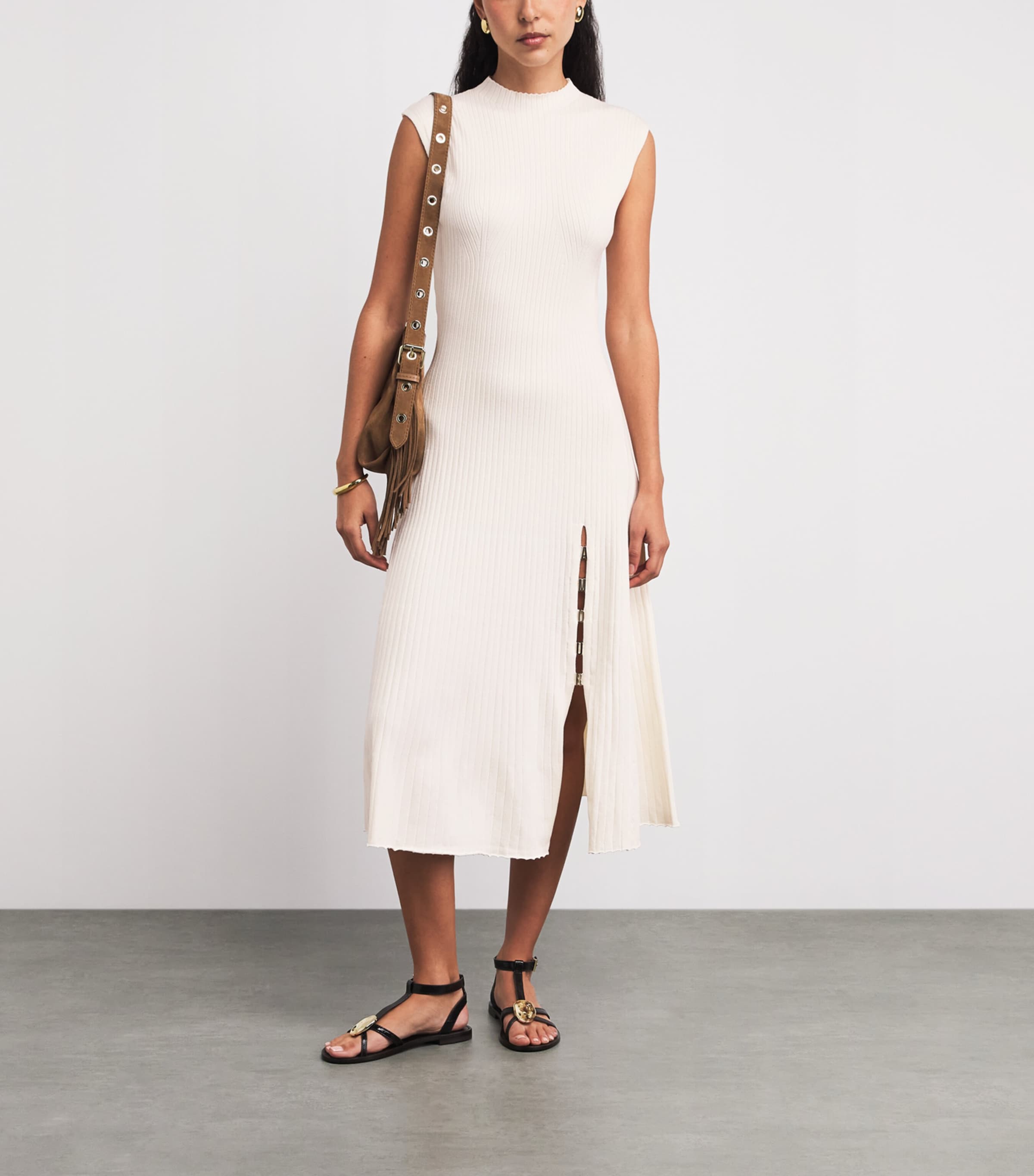 Maje White Rib-Knit Midi Dress | Harrods UK