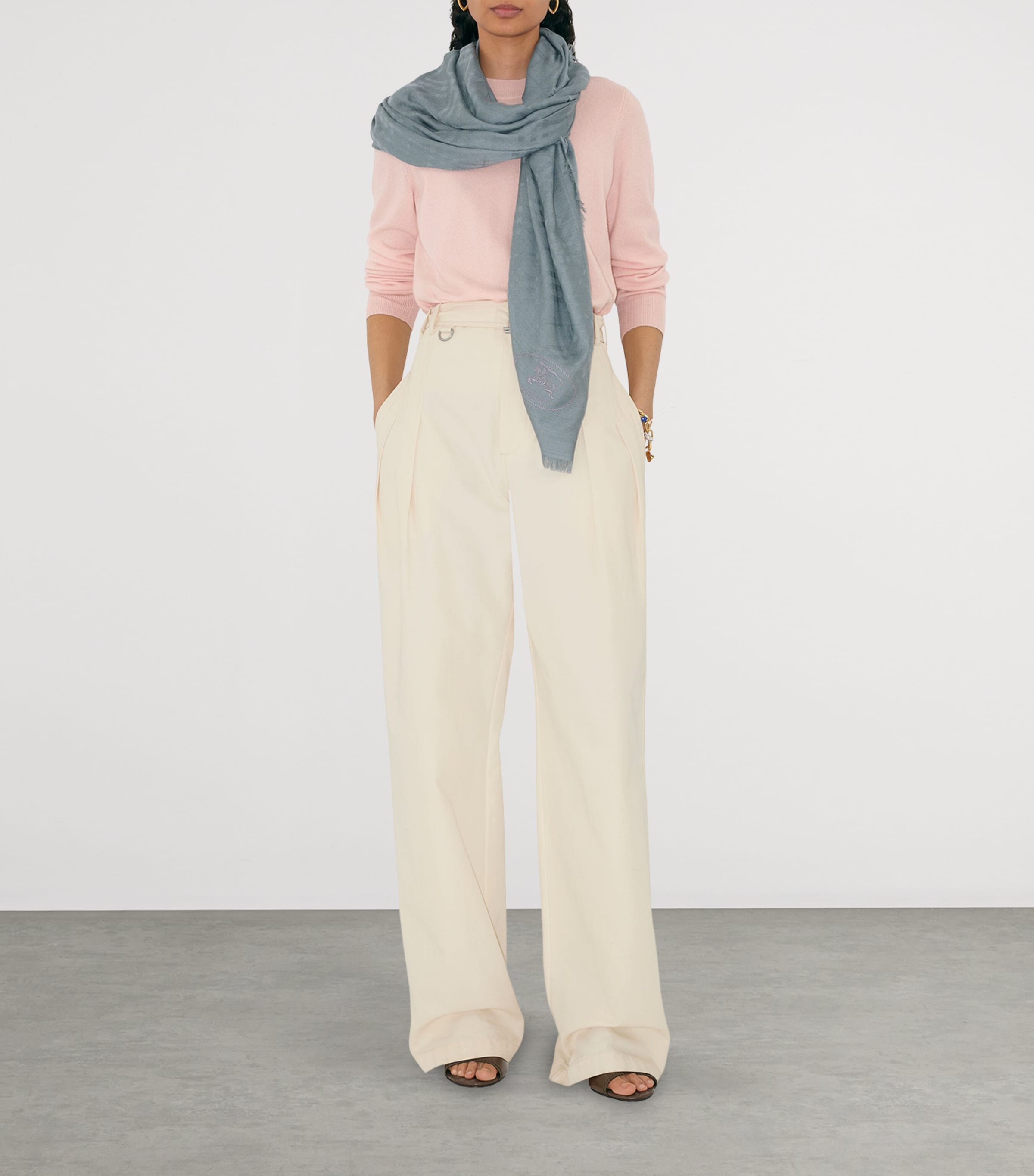 Burberry Wool-Silk Wide Check Scarf Index Grey Image 3