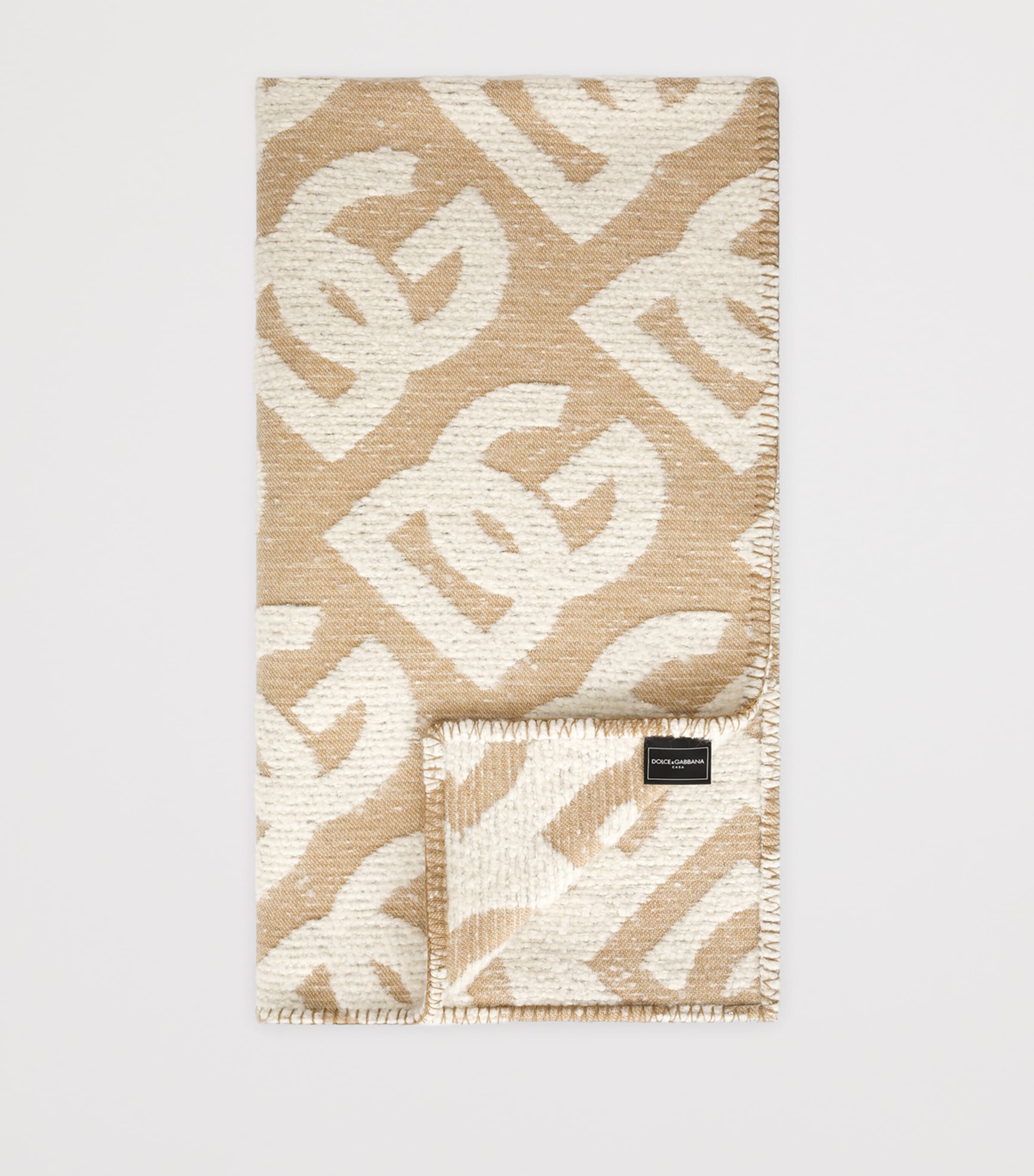 Wool-Cashmere-Silk Logo Throw (140cm x 180cm) U0054-BEIGE Image 2