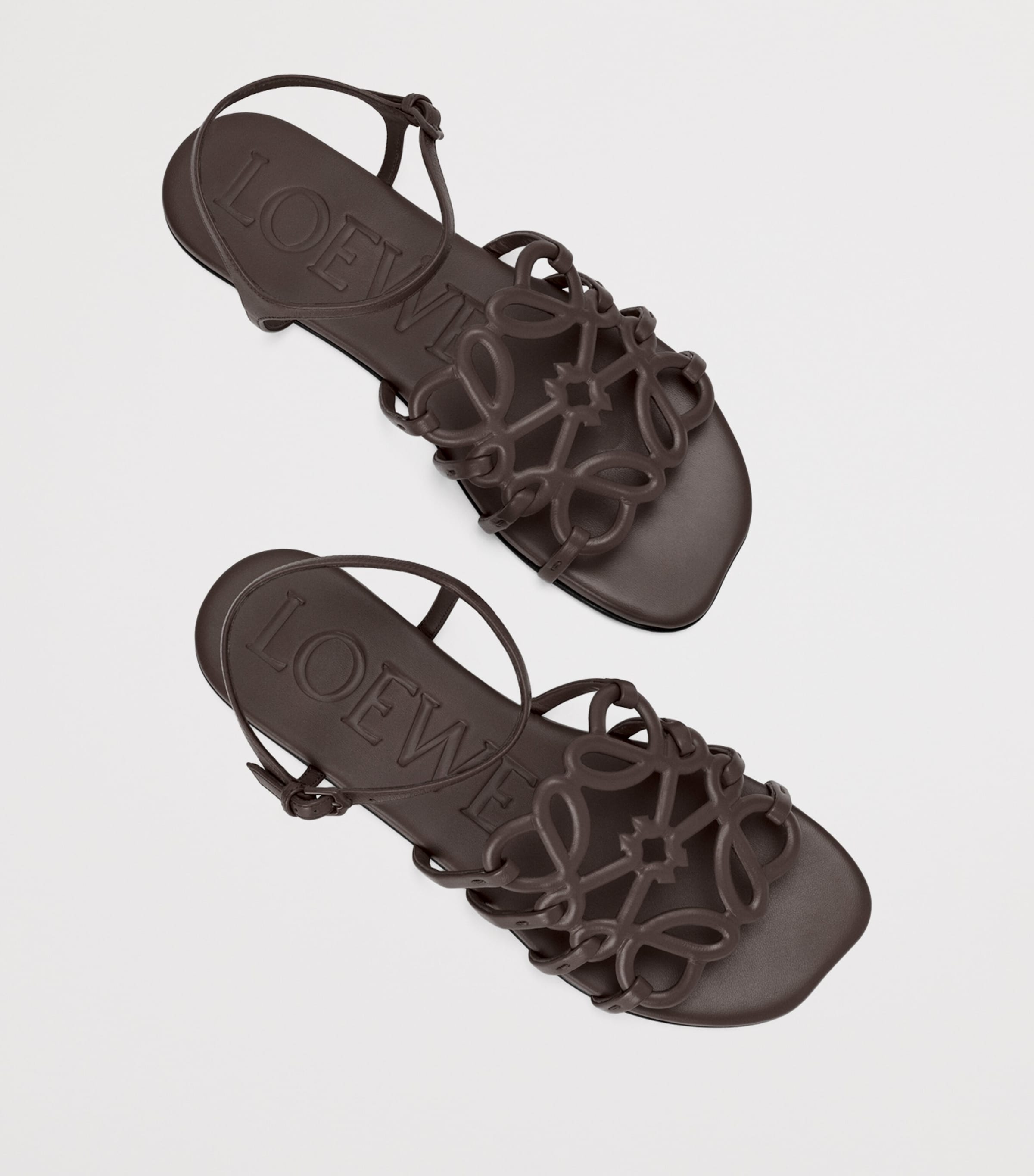 LOEWE x Paula's Ibiza Leather Petal Anagram Sandals Dark Brown Image 3