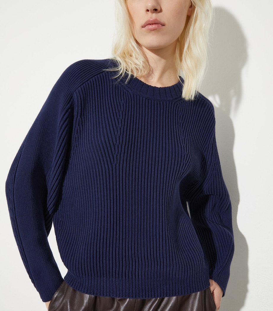 Cotton-Blend Rib-Knit Sweater NAVY Image 4