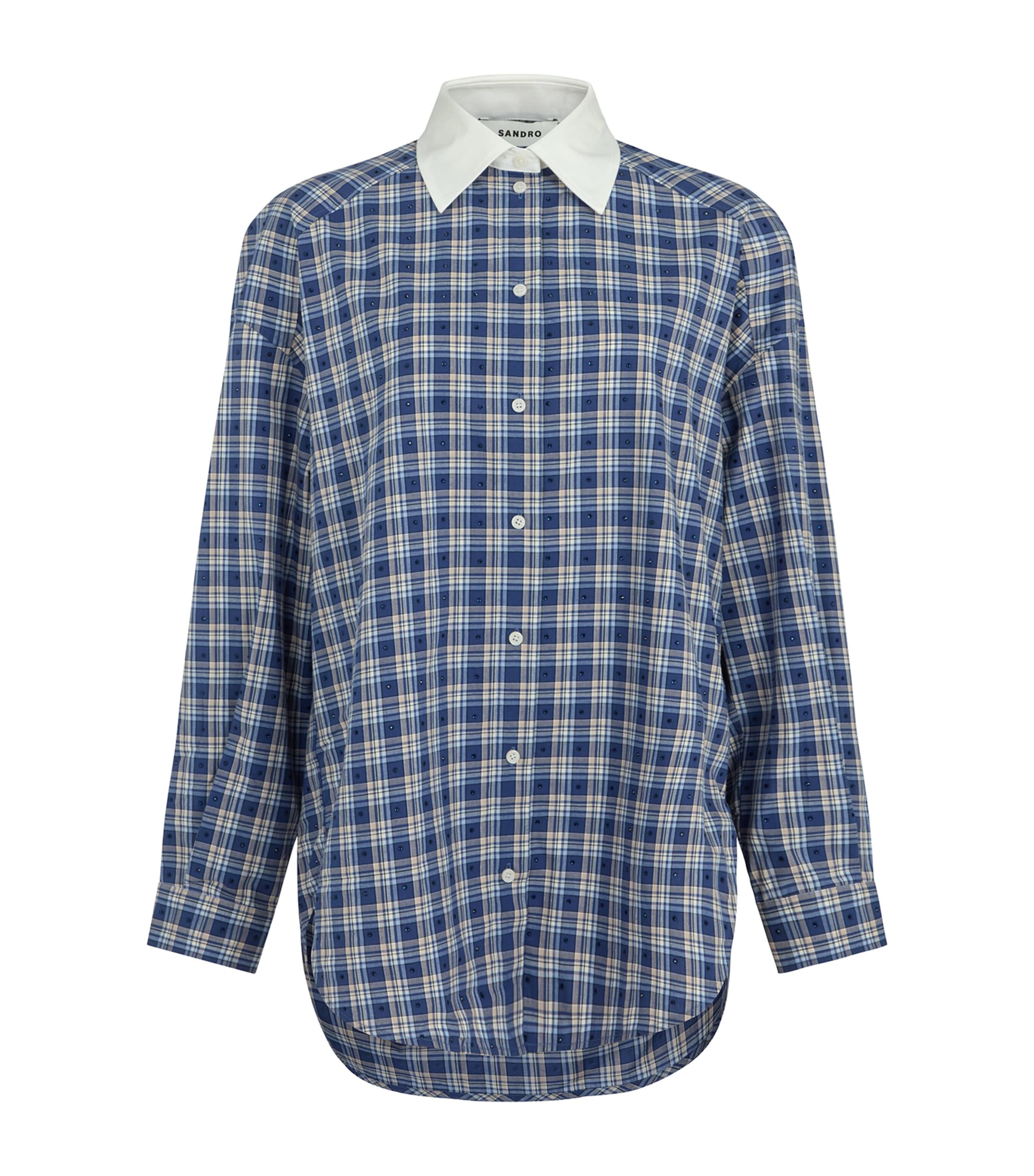 Sandro Paris Blue Rhinestone-Embellished Check Shirt | Harrods US