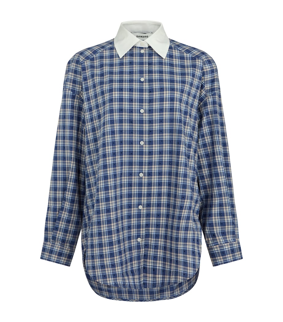 Rhinestone-Embellished Check Shirt BLUE Image 1