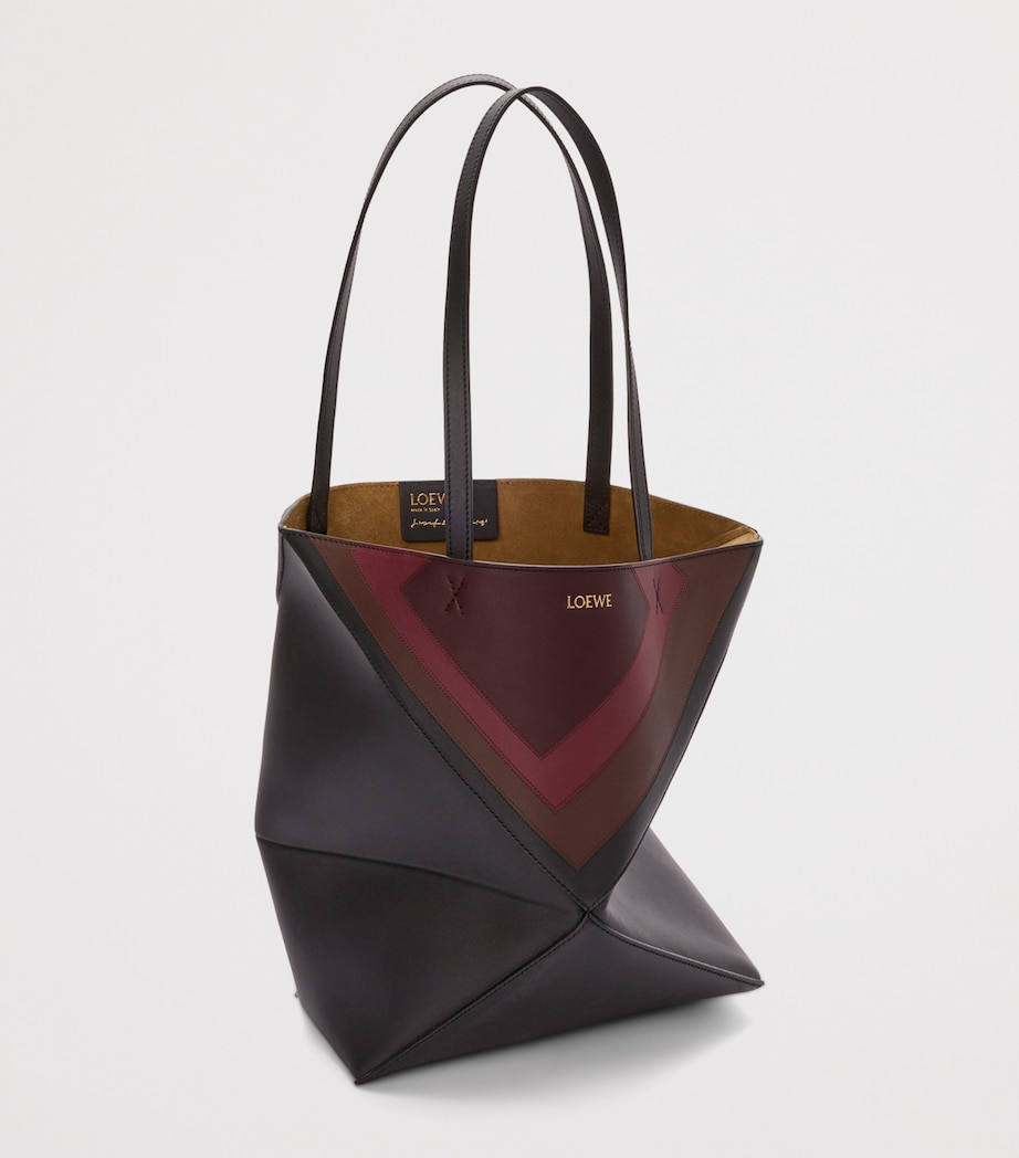 x Albers Medium Leather Puzzle Fold Tote Bag BLACK/BURGUNDY Image 2