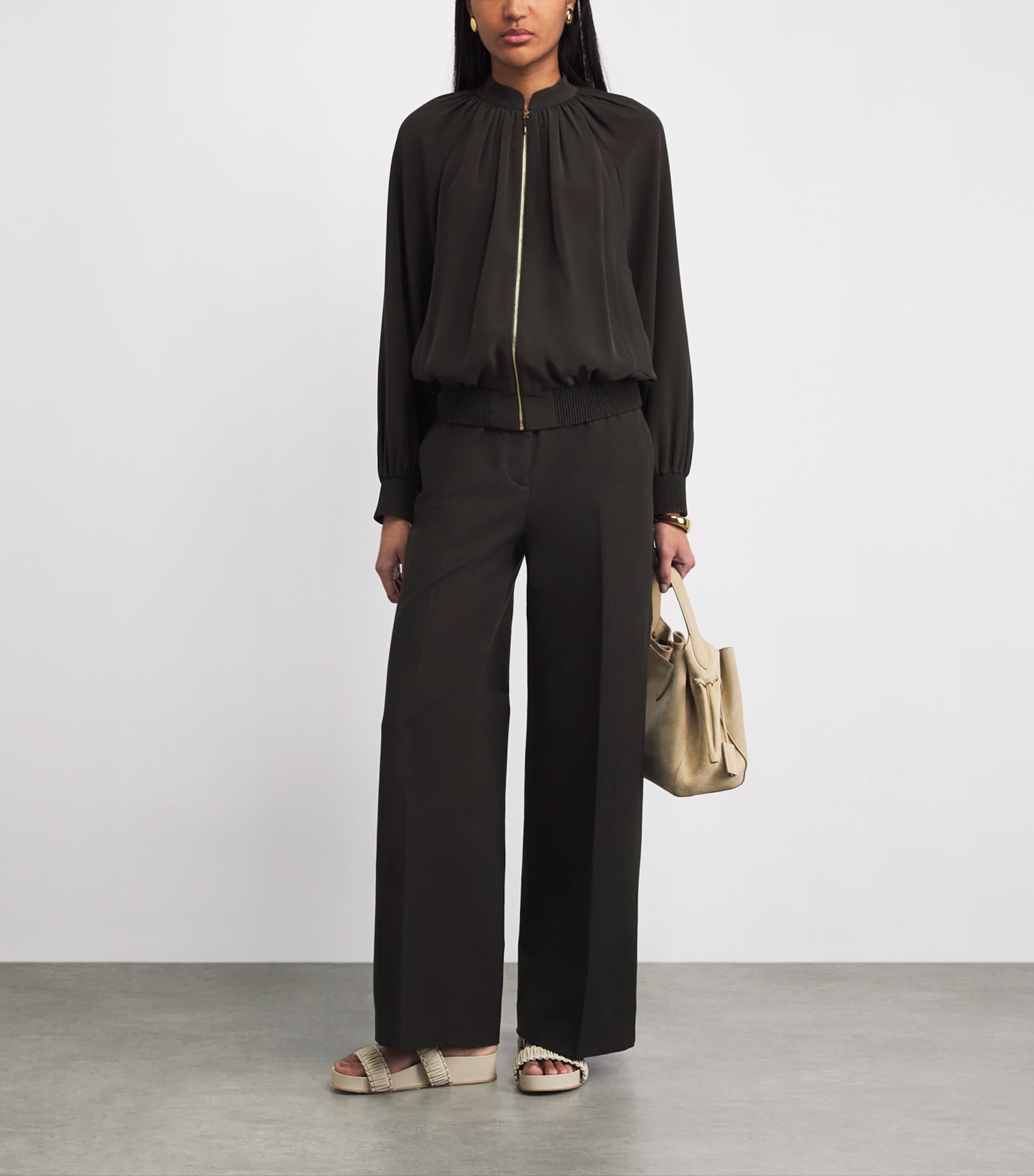 Joseph Womens Satin Mira Bomber Jacket Cocoa Image 2