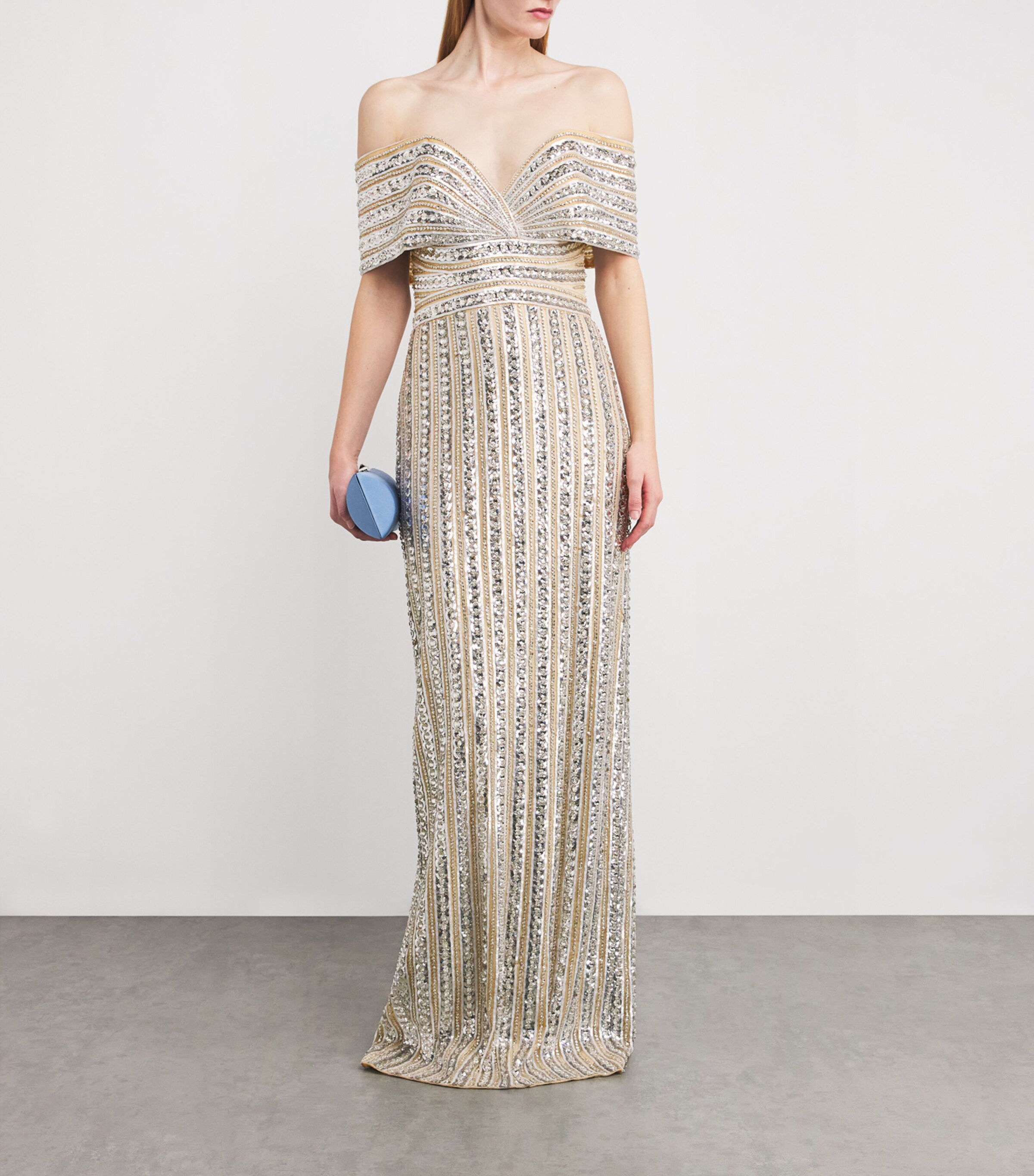 Embroidered Tulle Off-The-Shoulder Gown NUDE/MULTI Image 2