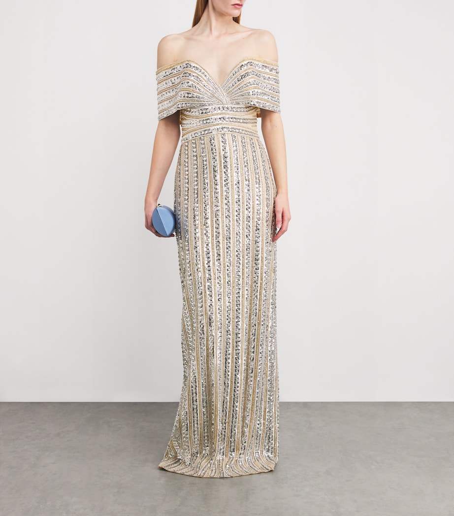 Embroidered Tulle Off-The-Shoulder Gown NUDE/MULTI Image 2