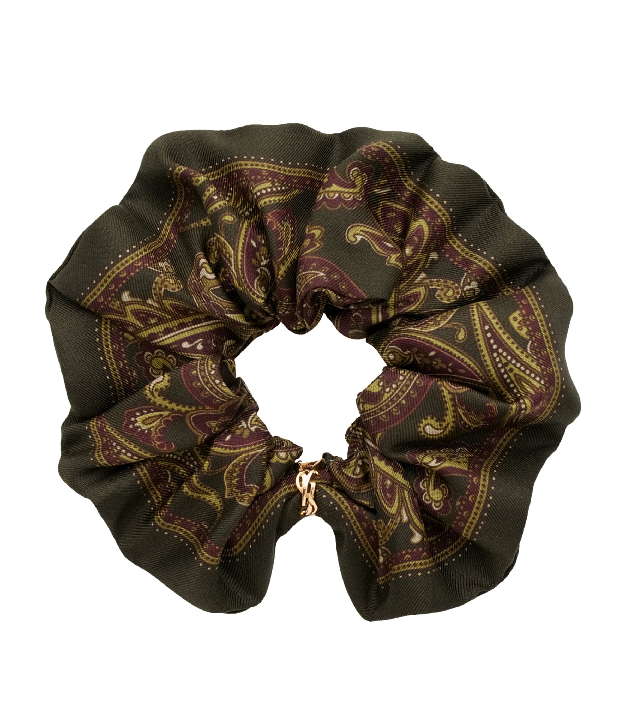 Saint Laurent Cassandre Scrunchie In Paisley Silk Twill In Green