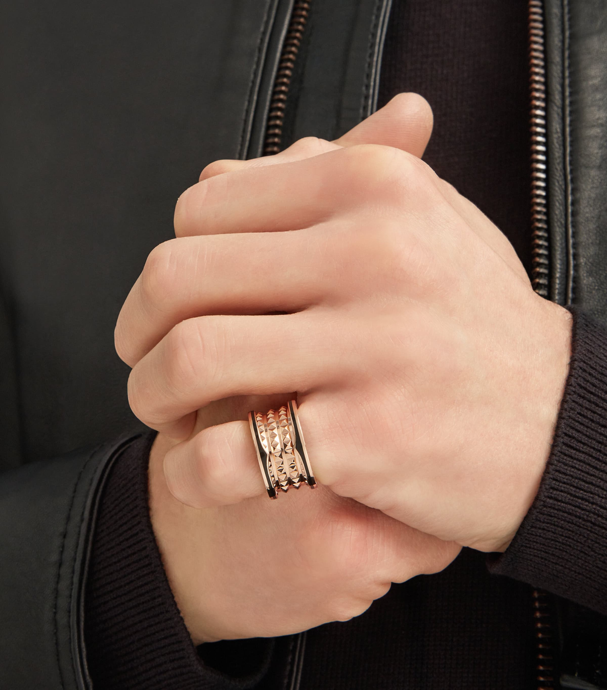 Bvlgari Rose Gold and Black Ceramic B.zero1 Rock Four-Band Ring Pink Gold Image 5