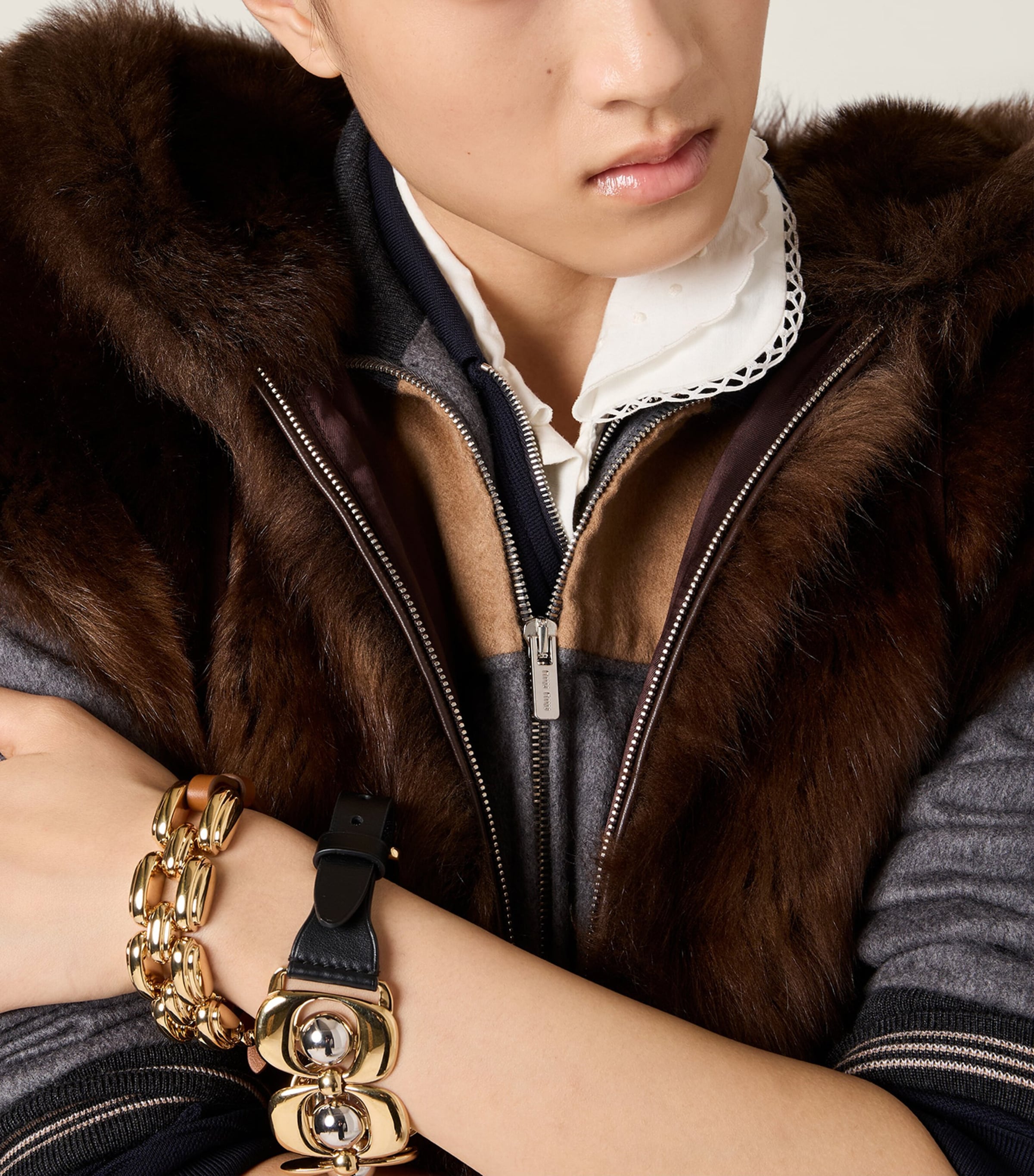 Miu Miu Womens Shearling Hooded Gilet Brown Image 4