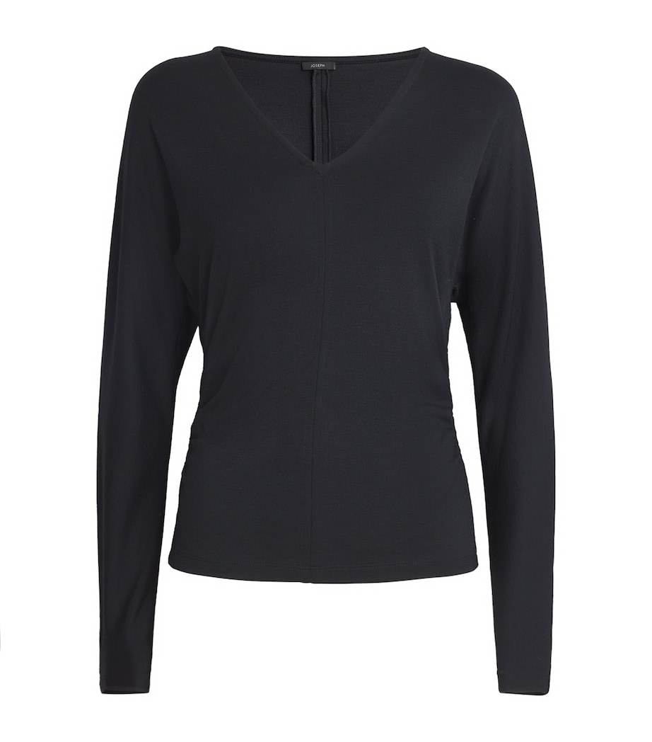 Jersey V-Neck Slim Top BLACK Image 1