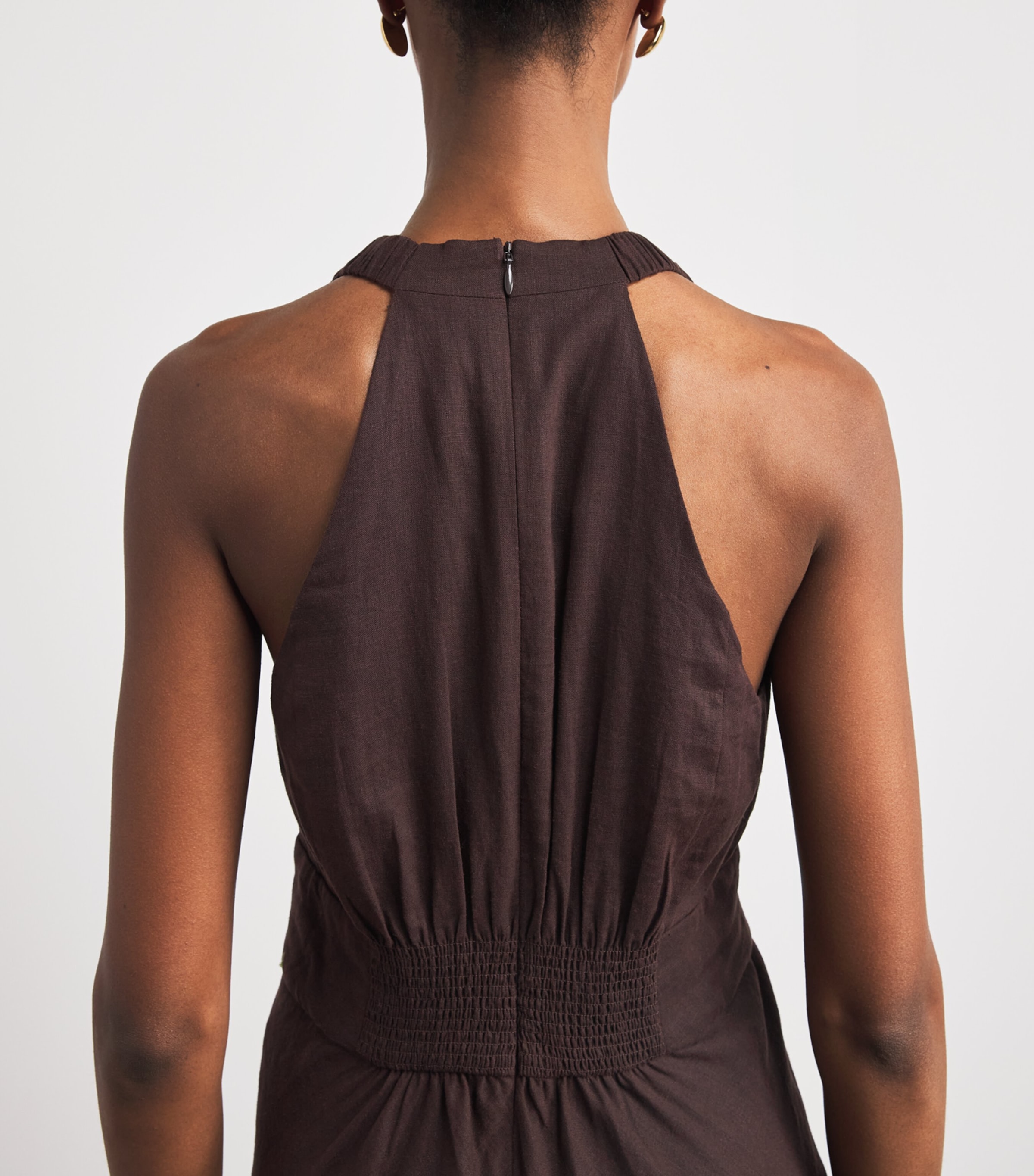ME+EM Womens Linen-Blend Twist-Front Midi Dress Cocoa Brown Image 5