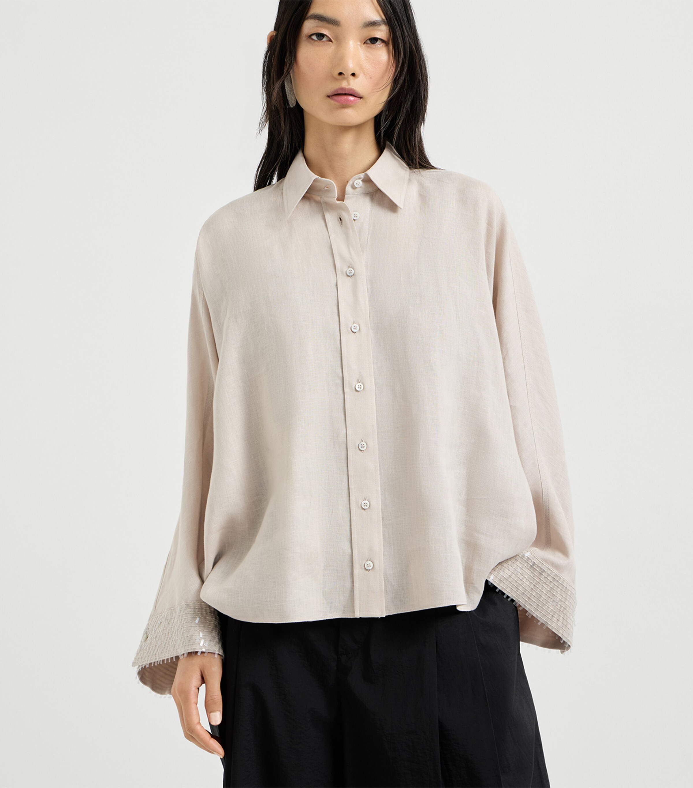 Brunello Cucinelli Womens Linen Embellished Shirt Image 2