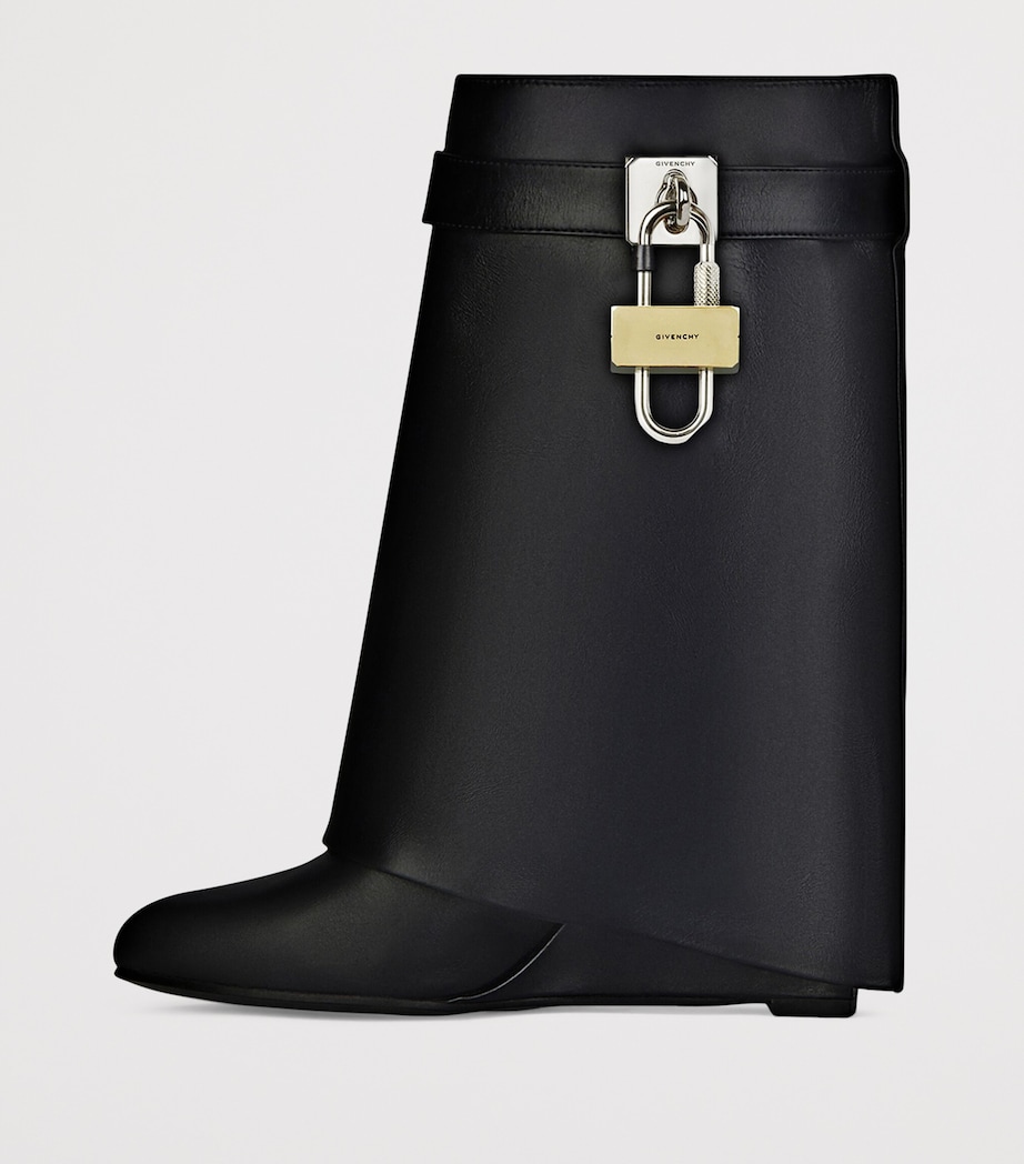 Leather Shark Lock Ankle Boots 90 BLACK Image 3
